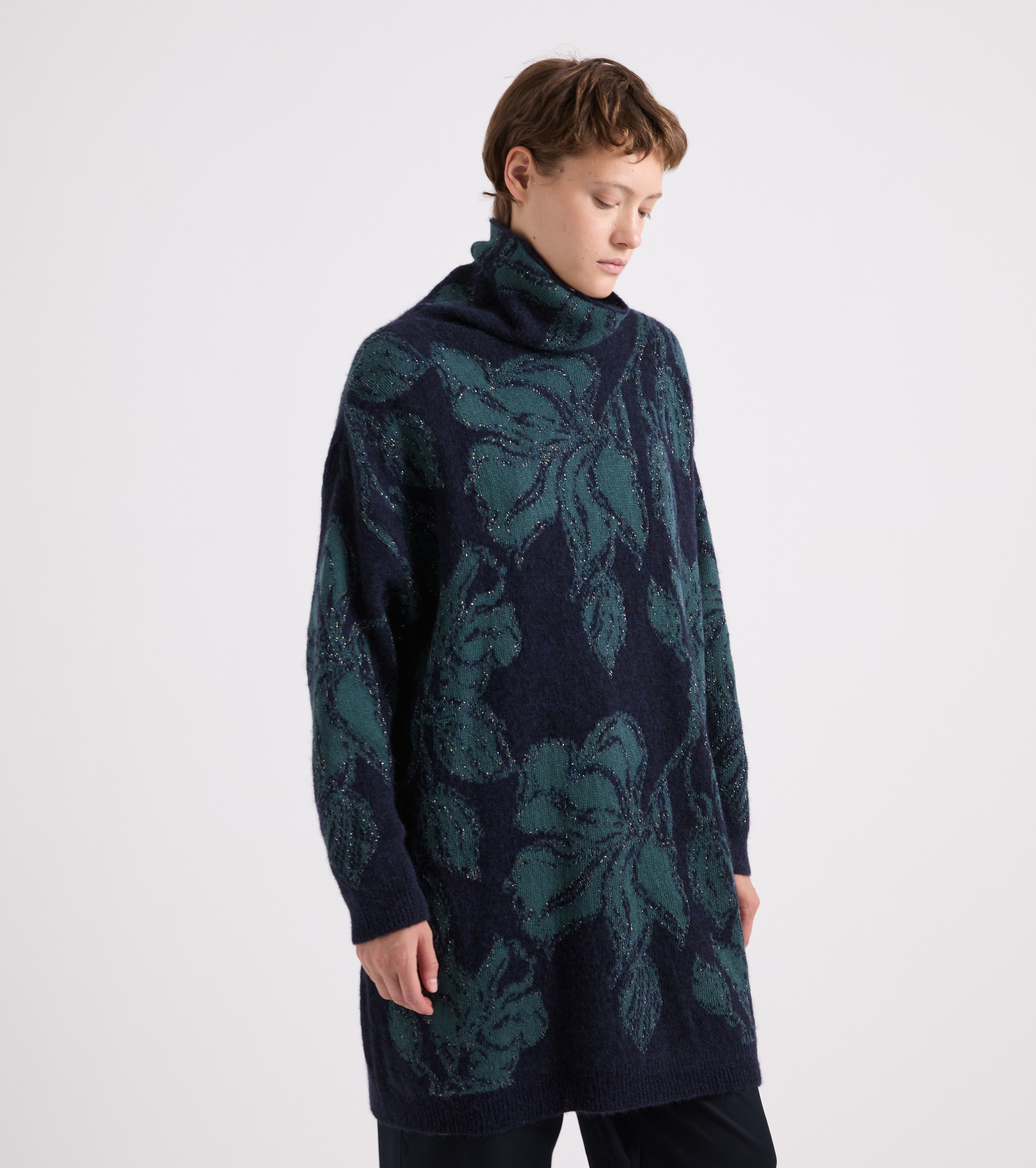 Abito floreale in maglia e lurex