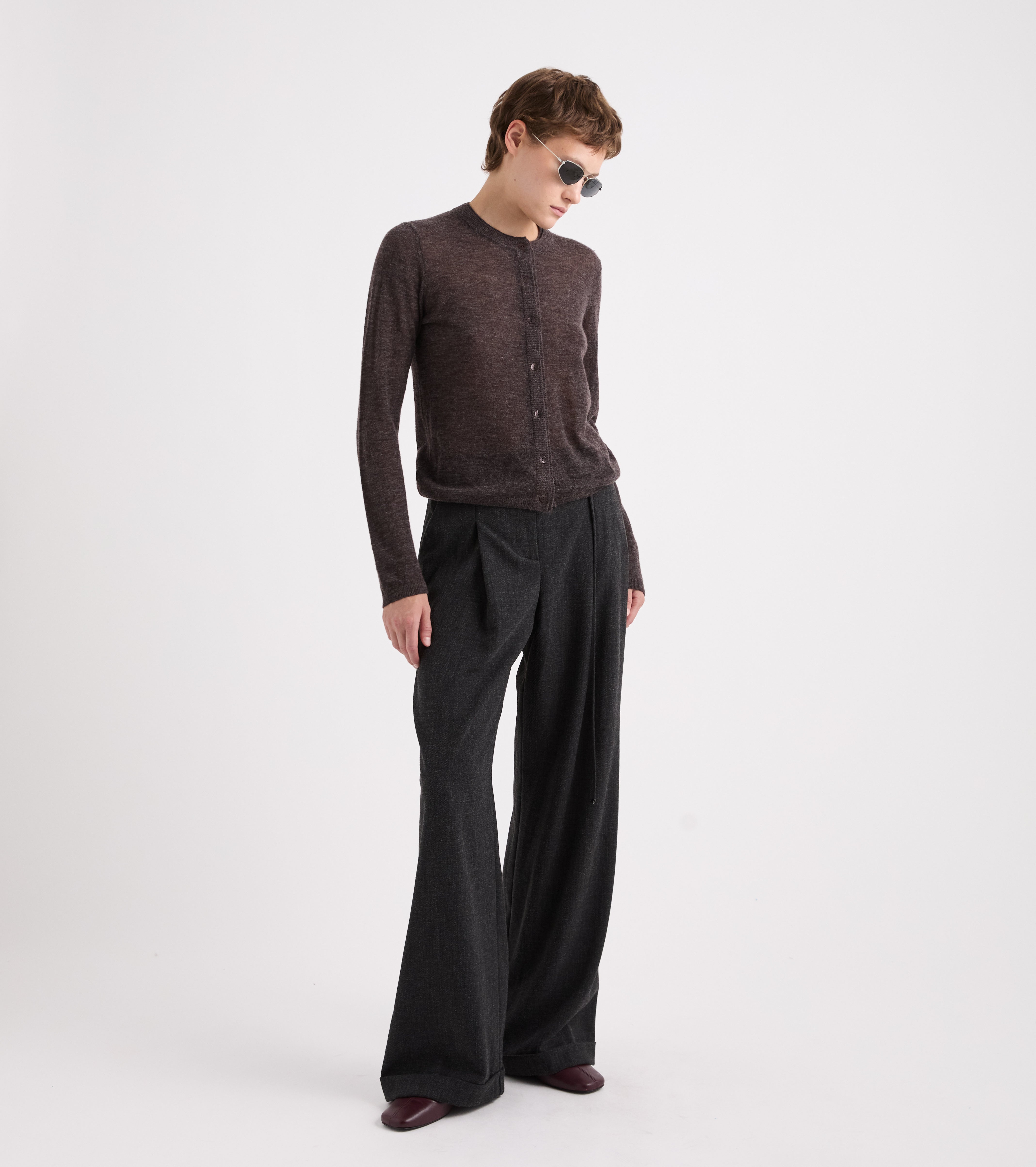 Pantalones con cinturilla y vuelta grises jaspeados