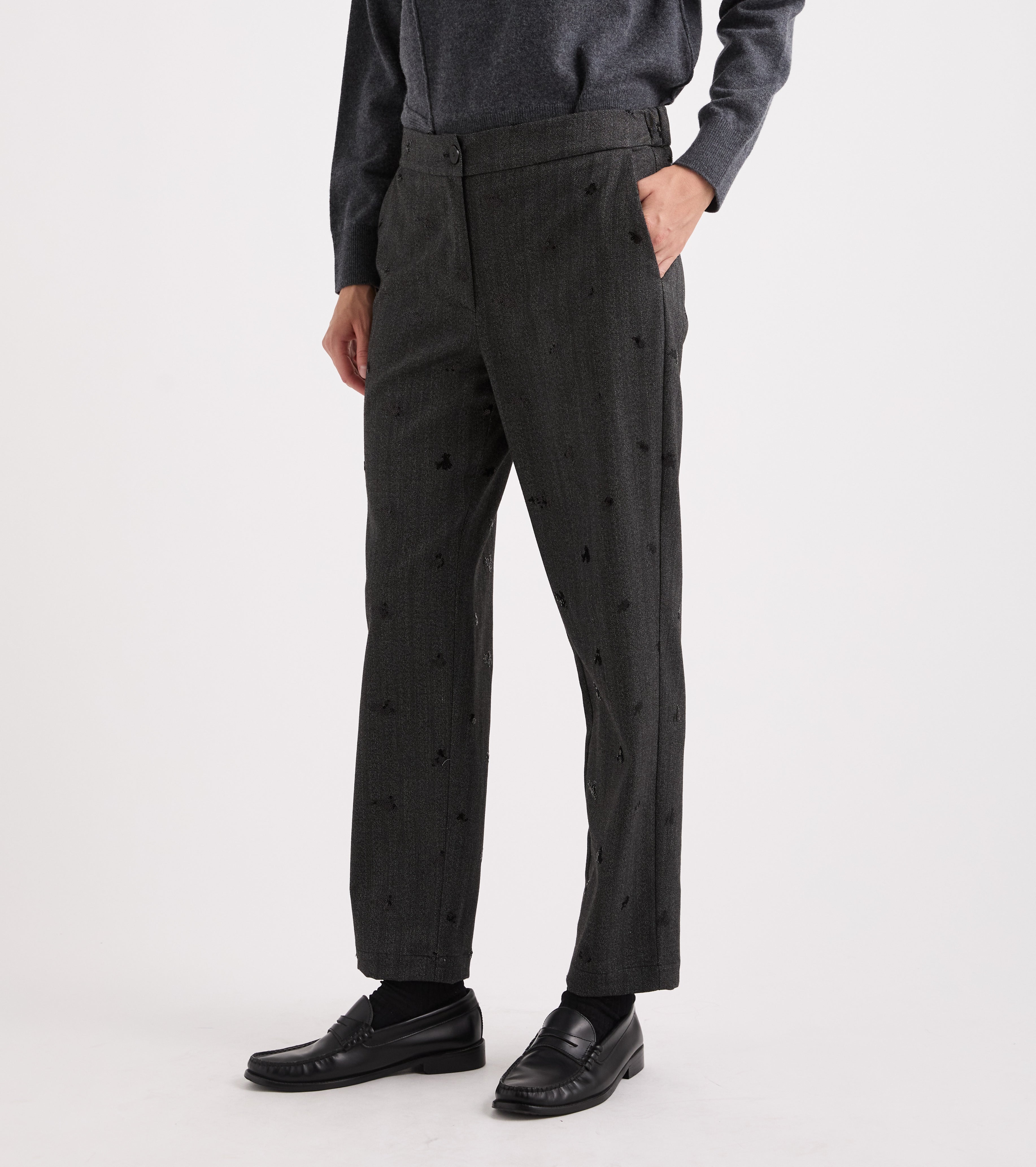 Pantaloni stretch con paillettes ricamate