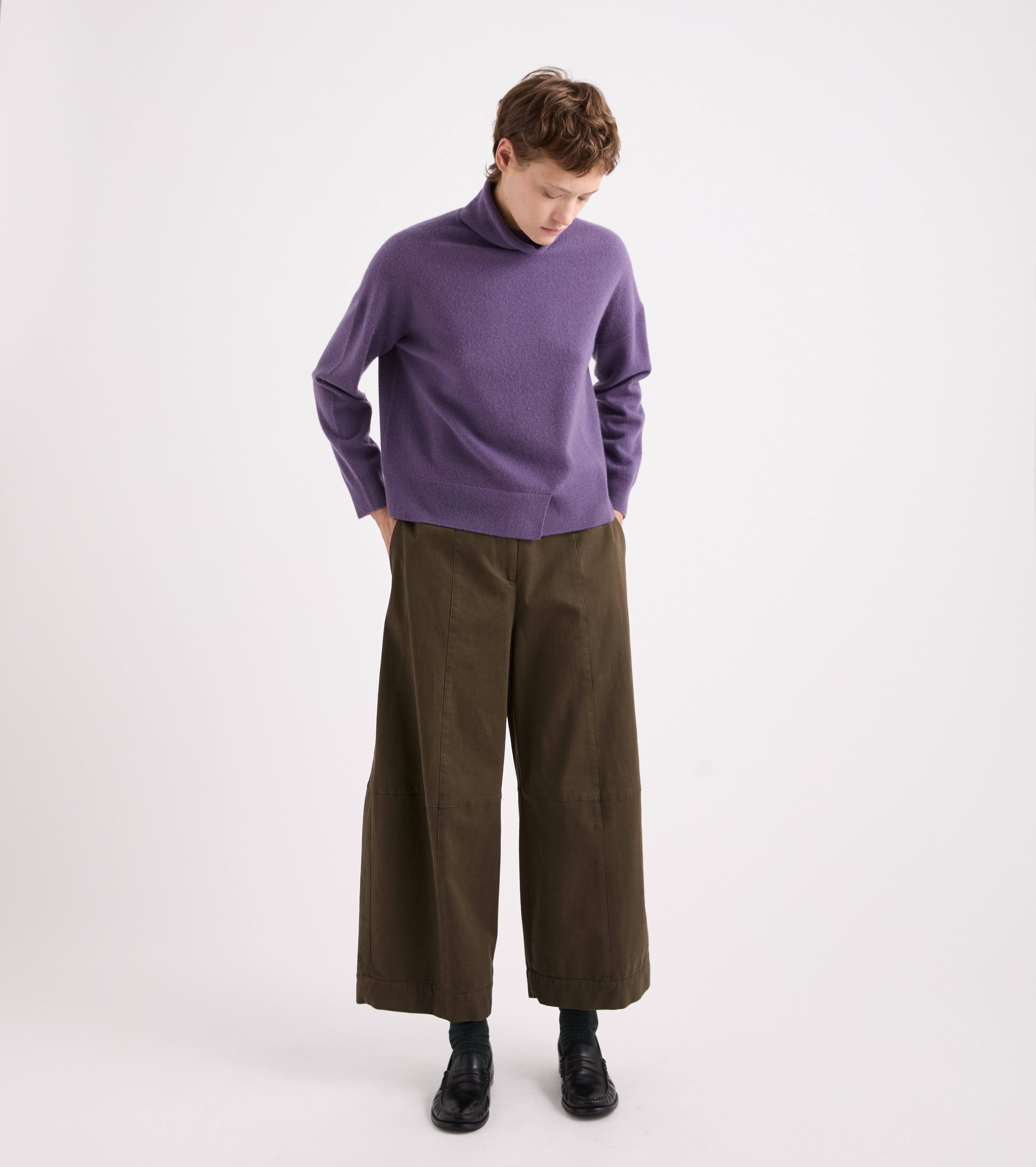 Pantaloni cropped in twill stretch