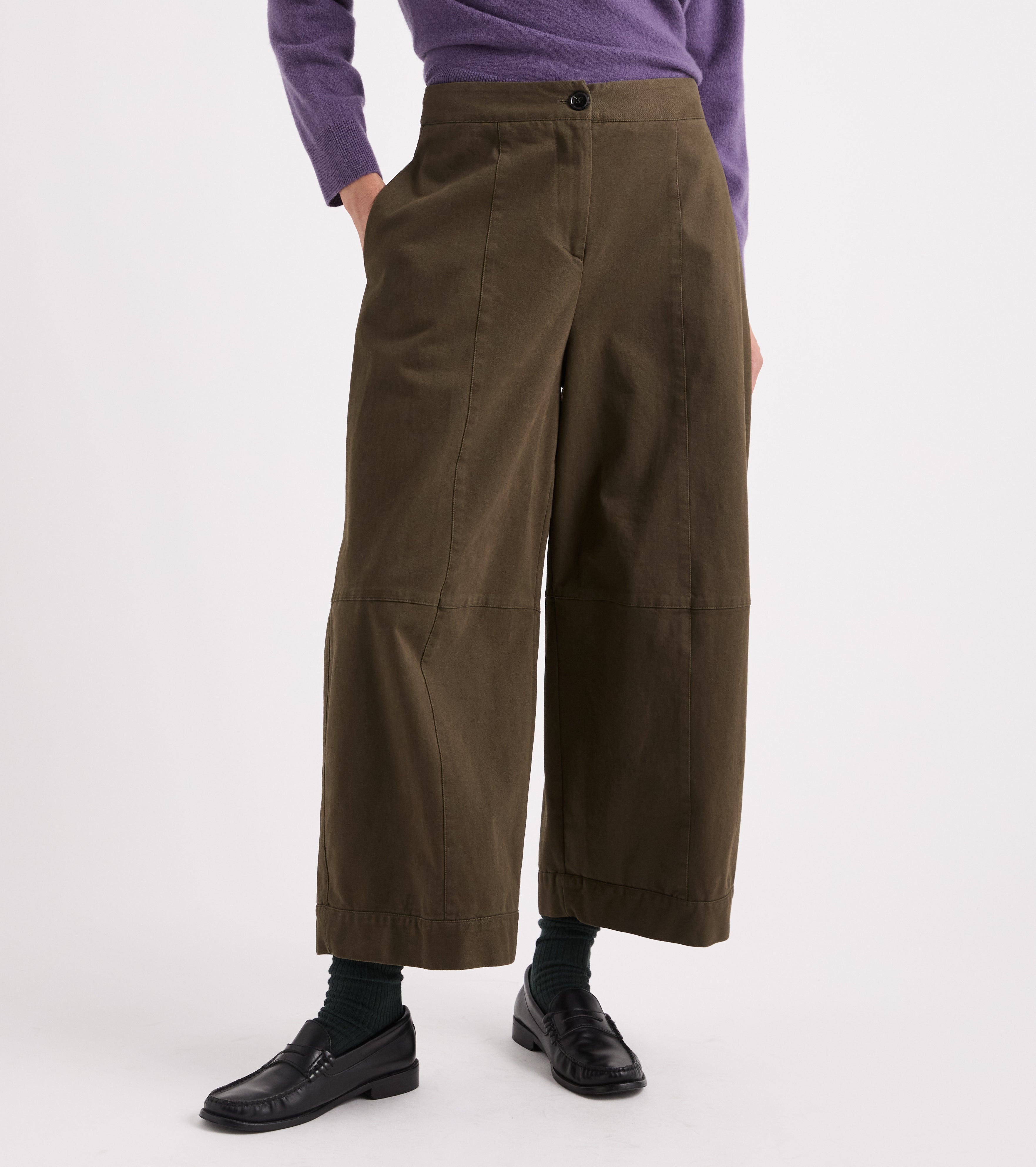 Pantaloni cropped in twill stretch