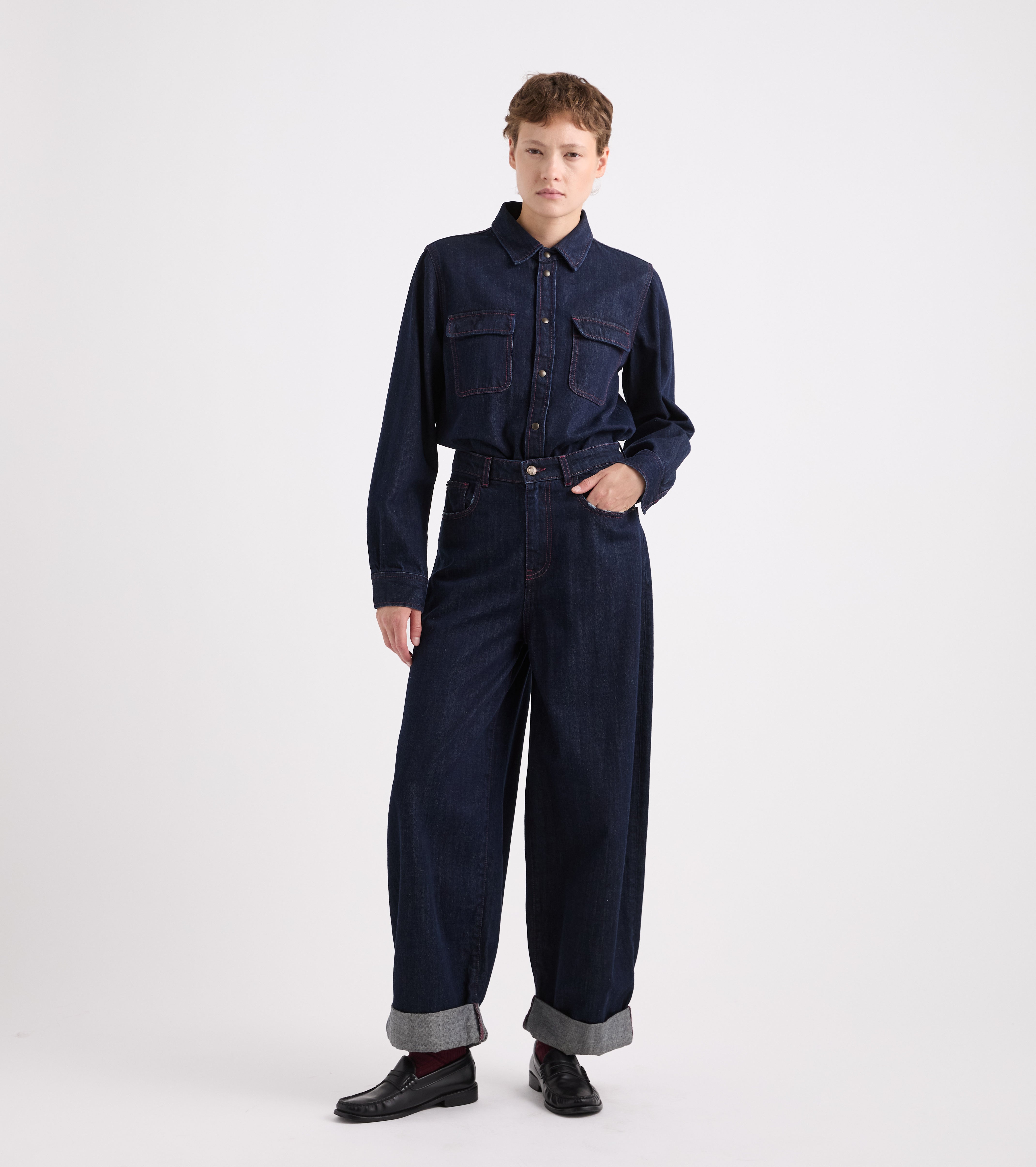 Wide-leg cotton jeans
