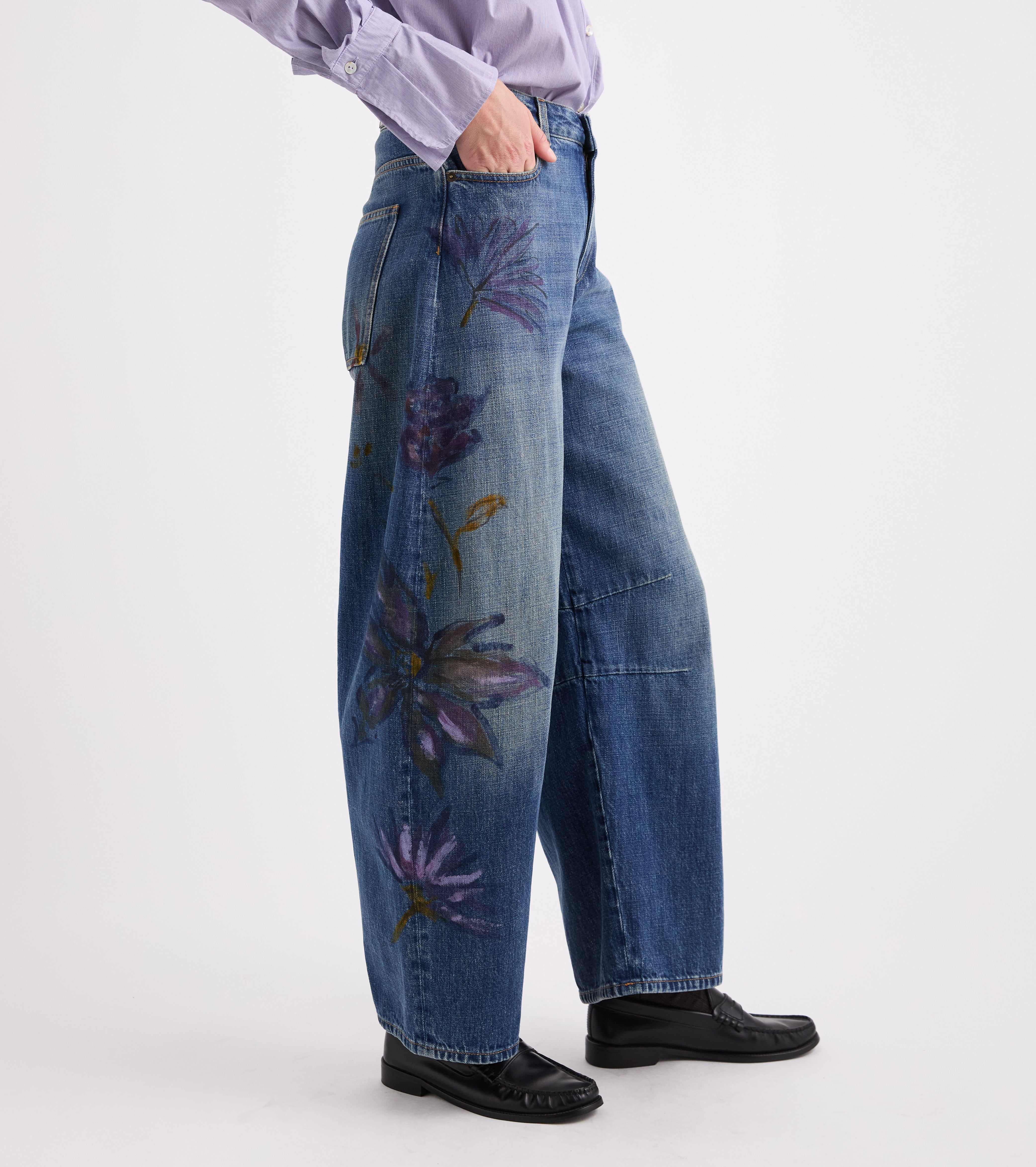 Vaqueros de pierna ancha de algodón con estampado floral
