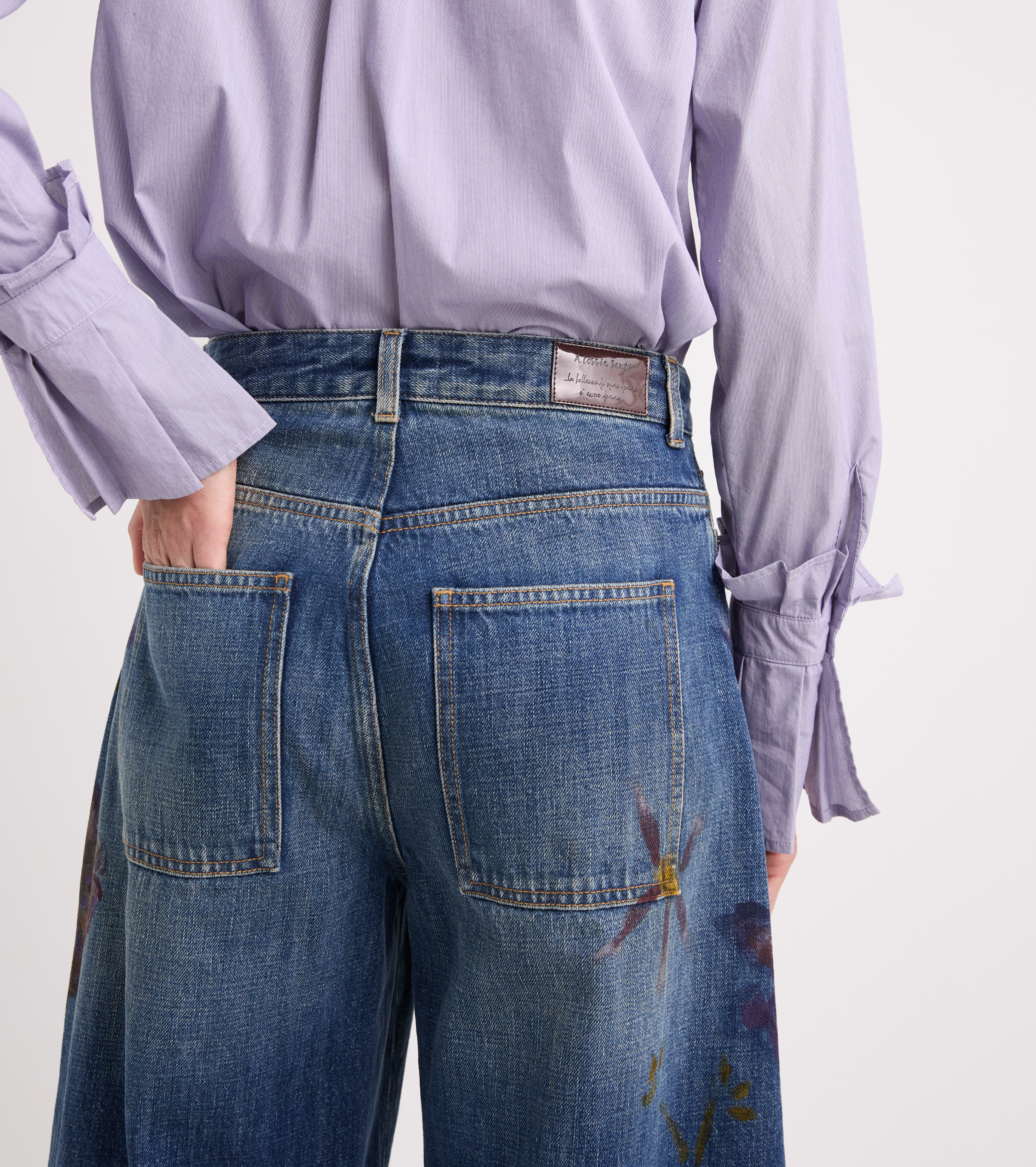 Floral cotton wide-leg jeans