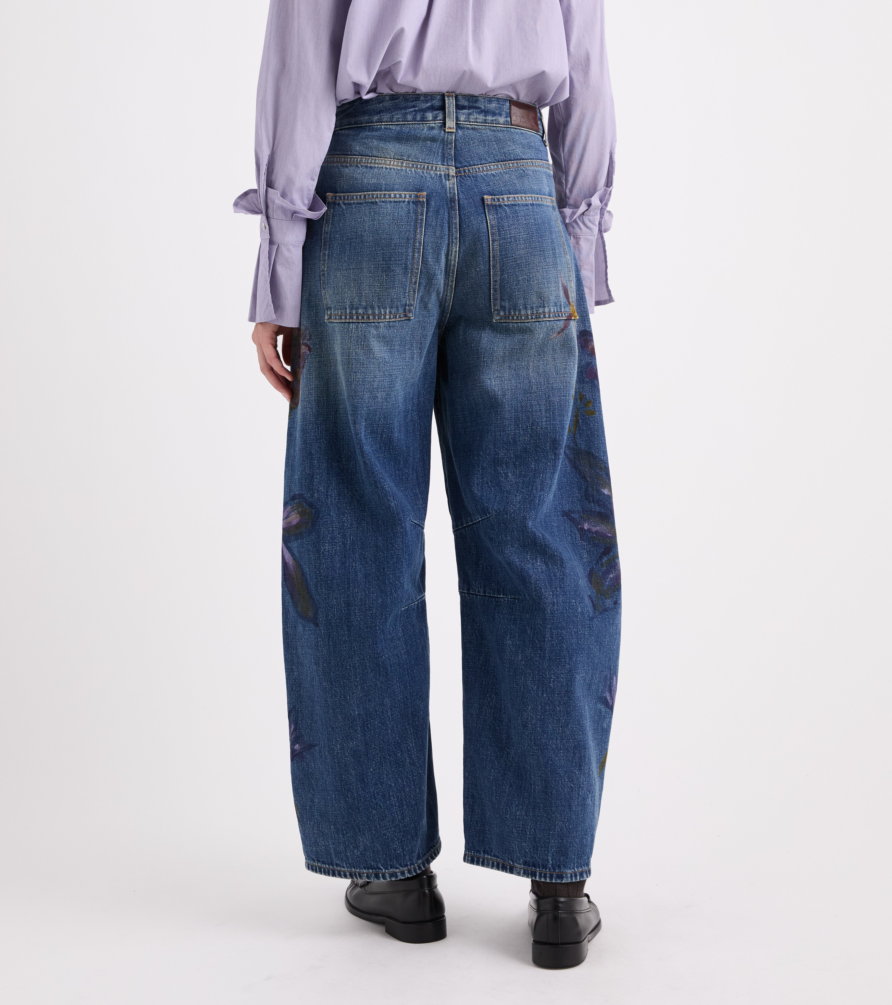 Vaqueros de pierna ancha de algodón con estampado floral