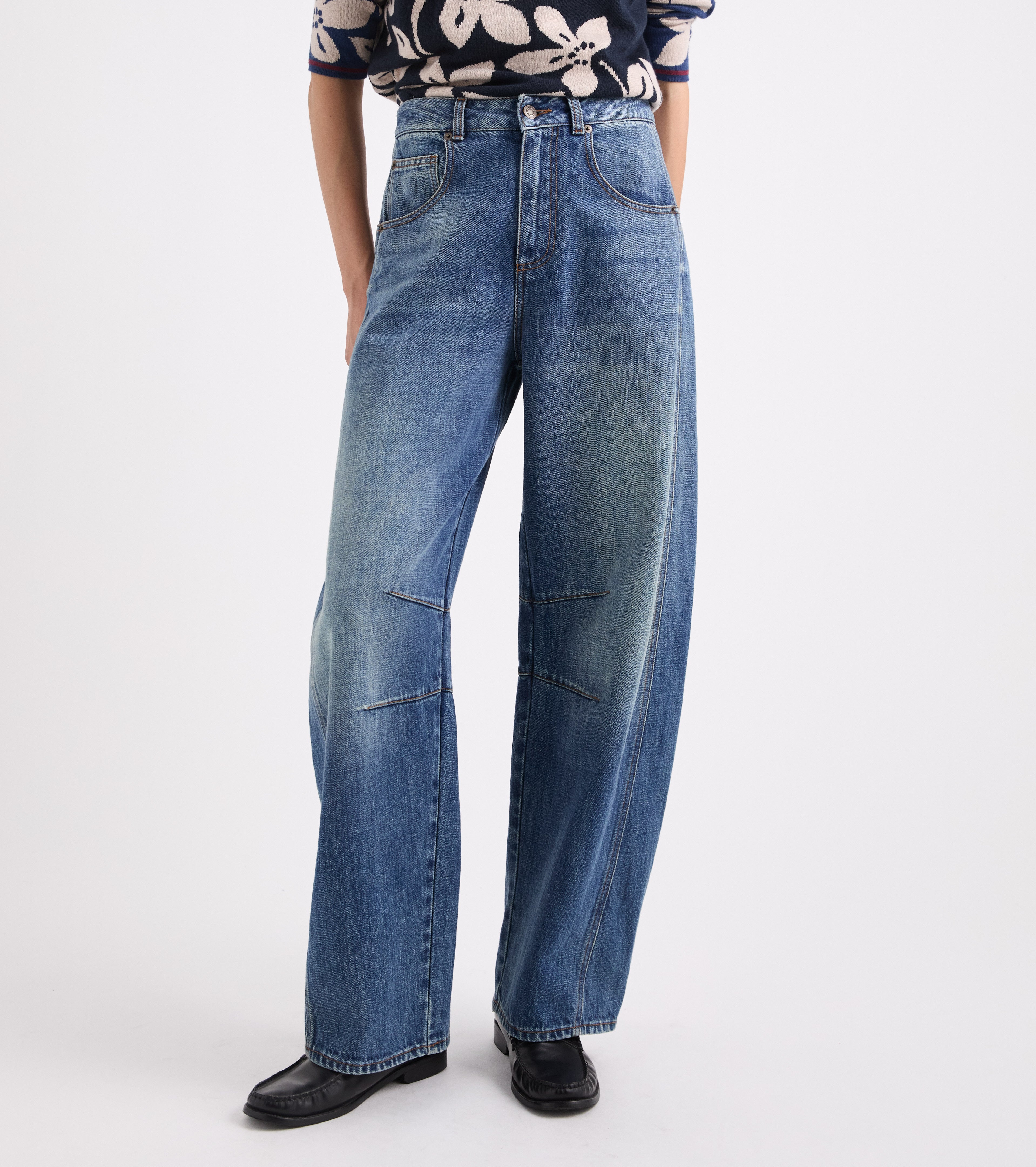 Jeans in denim di cotone effetto used