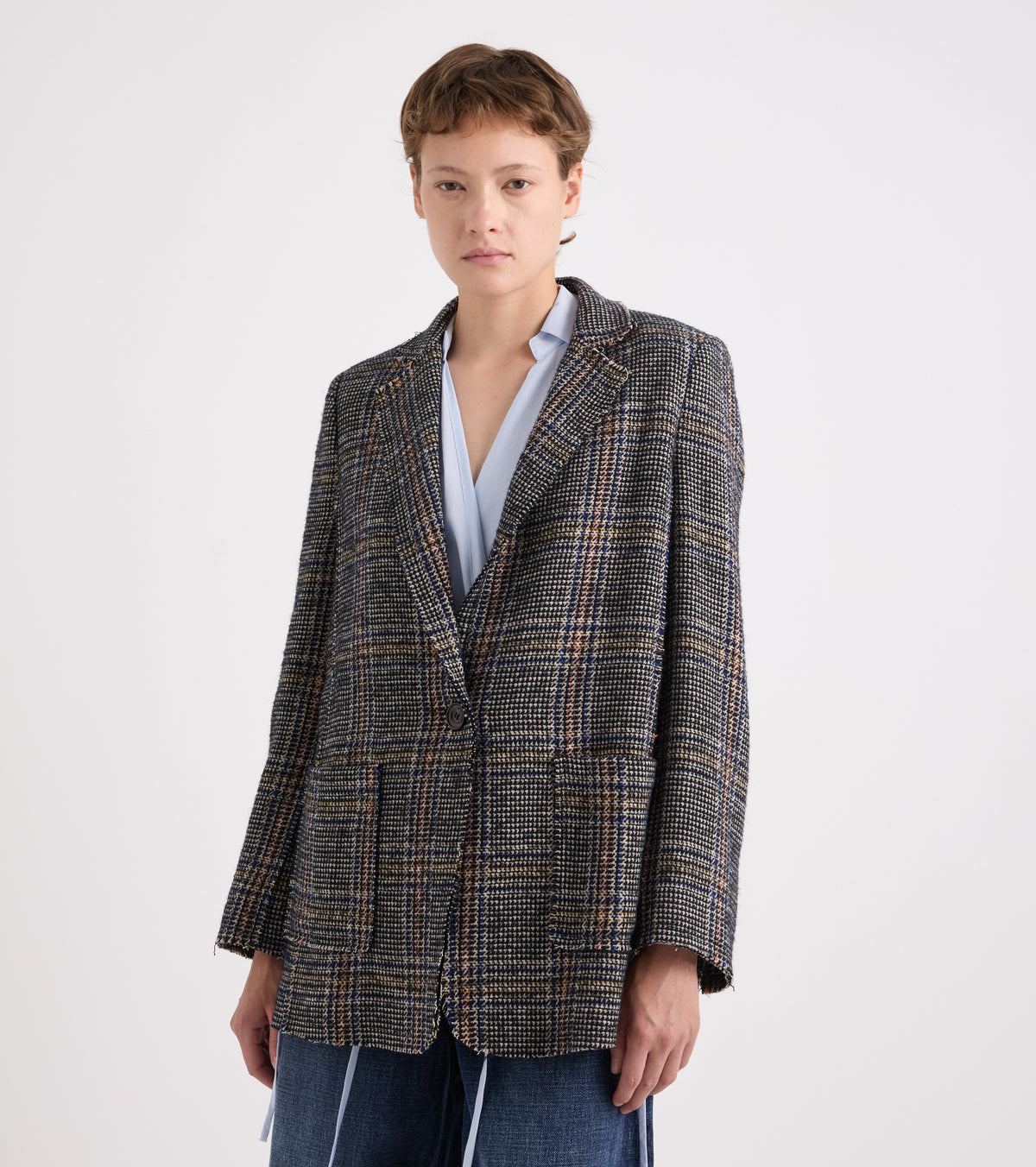 Blazer monopetto a quadri grigiia