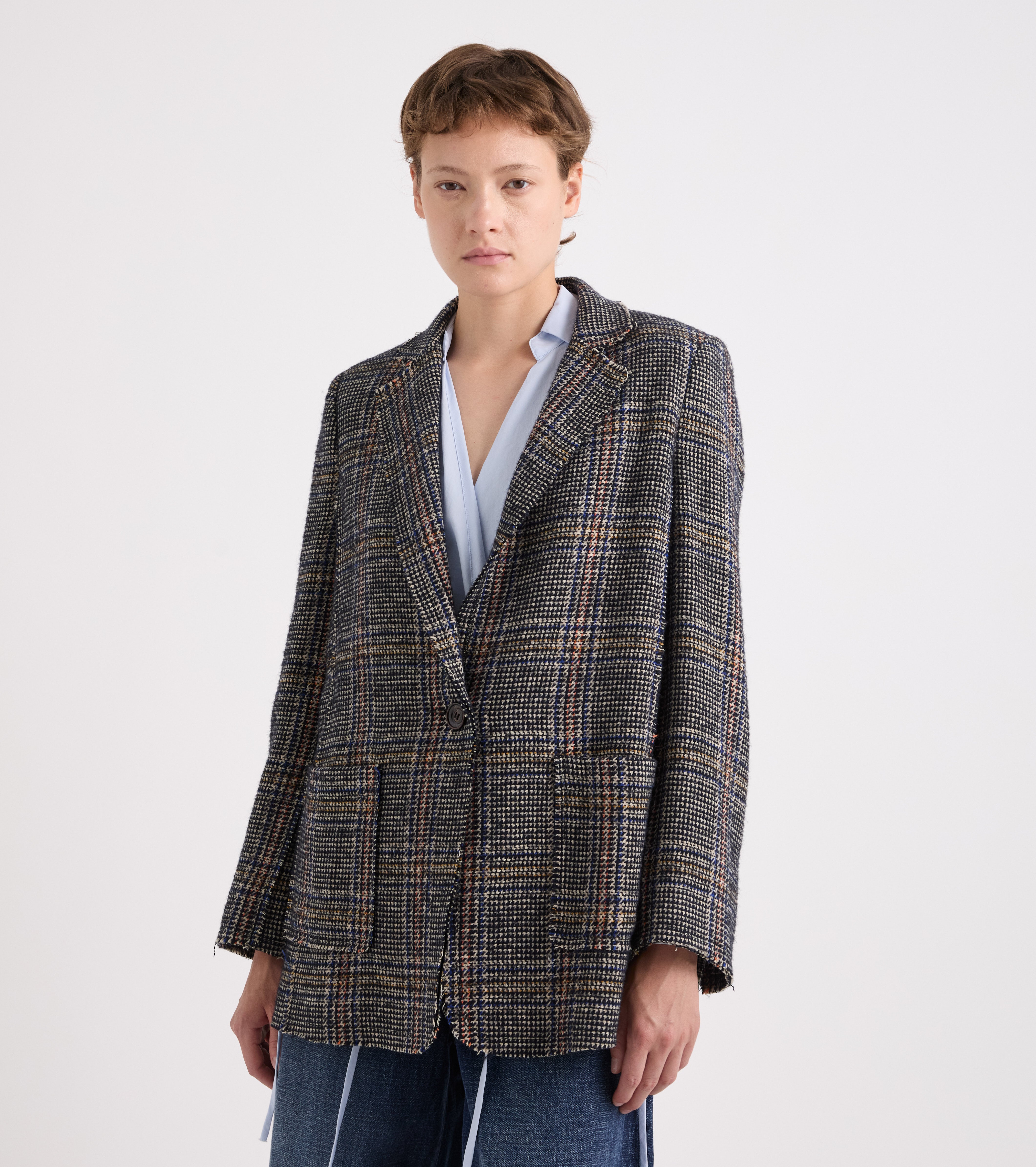 Blazer monopetto a quadri grigiia