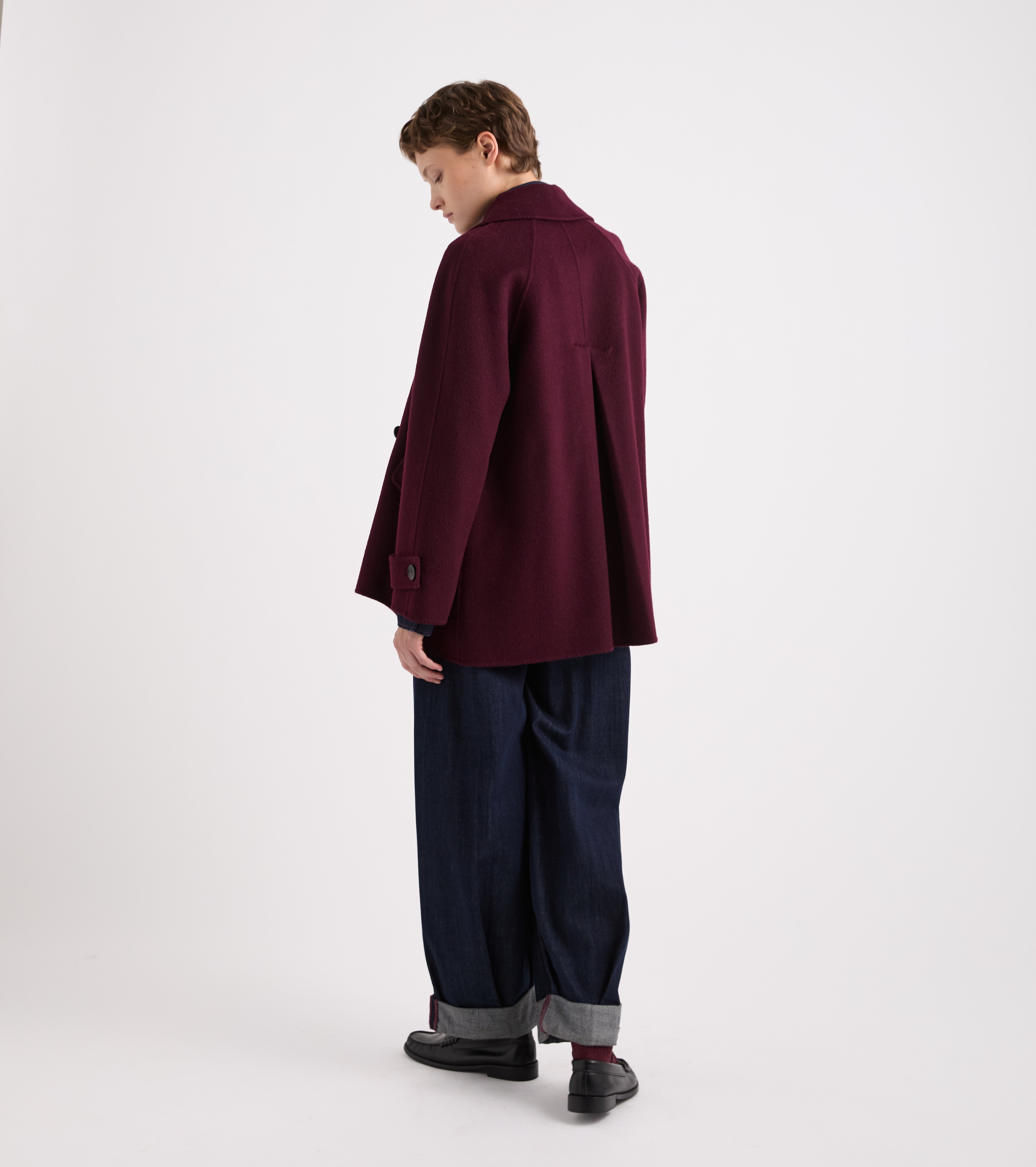 Chaqueta marinera de doble botonadura en mezcla de cachemira y lambrusco