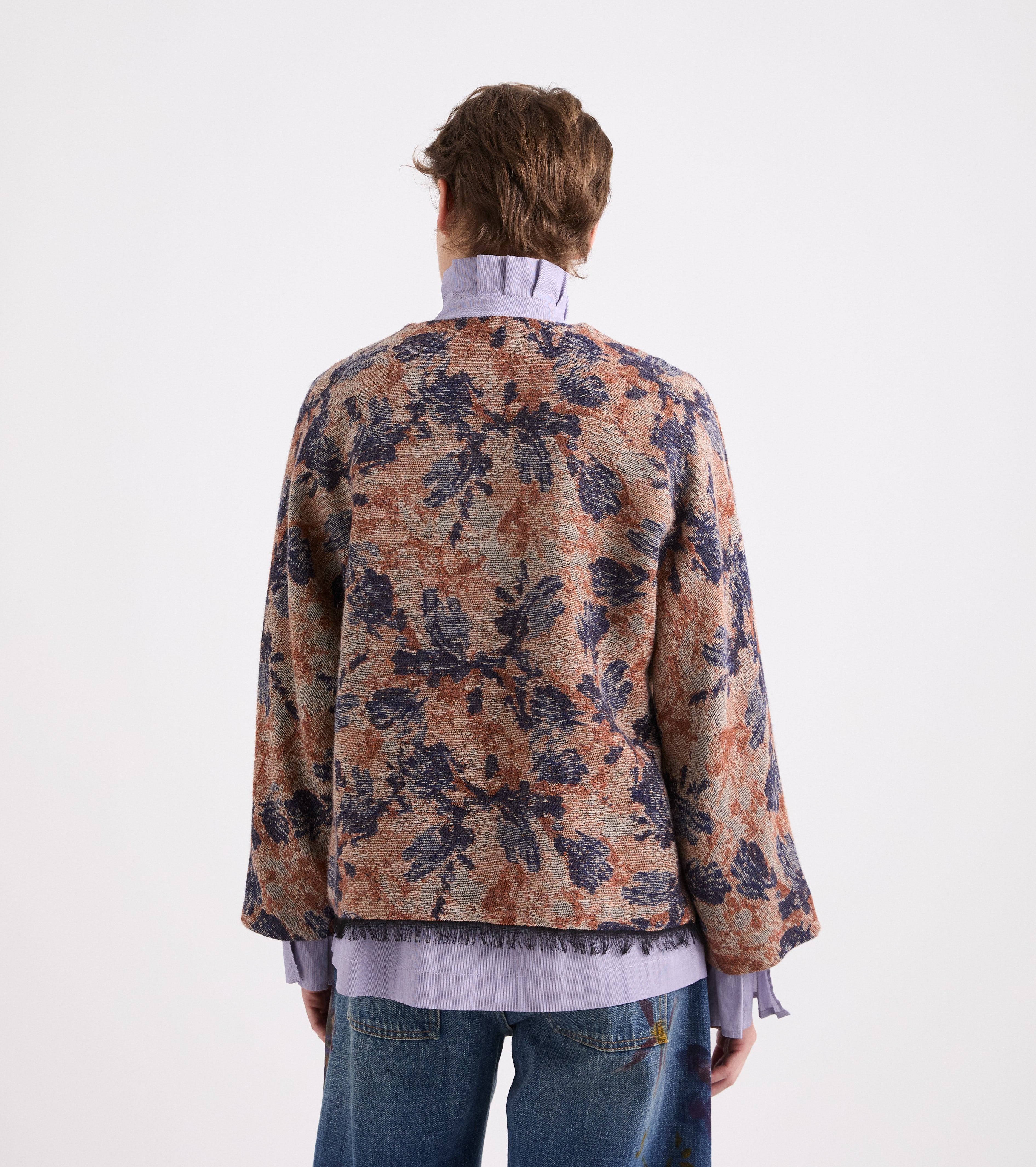 Giacca in misto alpaca floreale piume sabbia