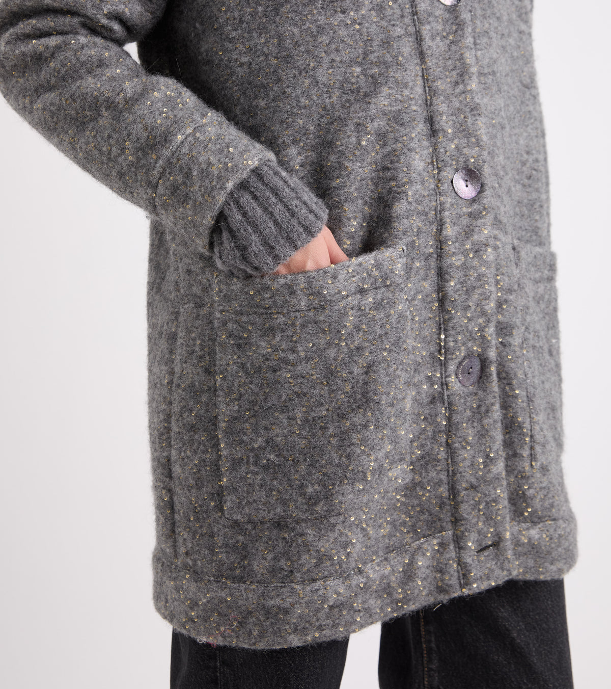 Giacca con scollo a V e tasche bianco e nero