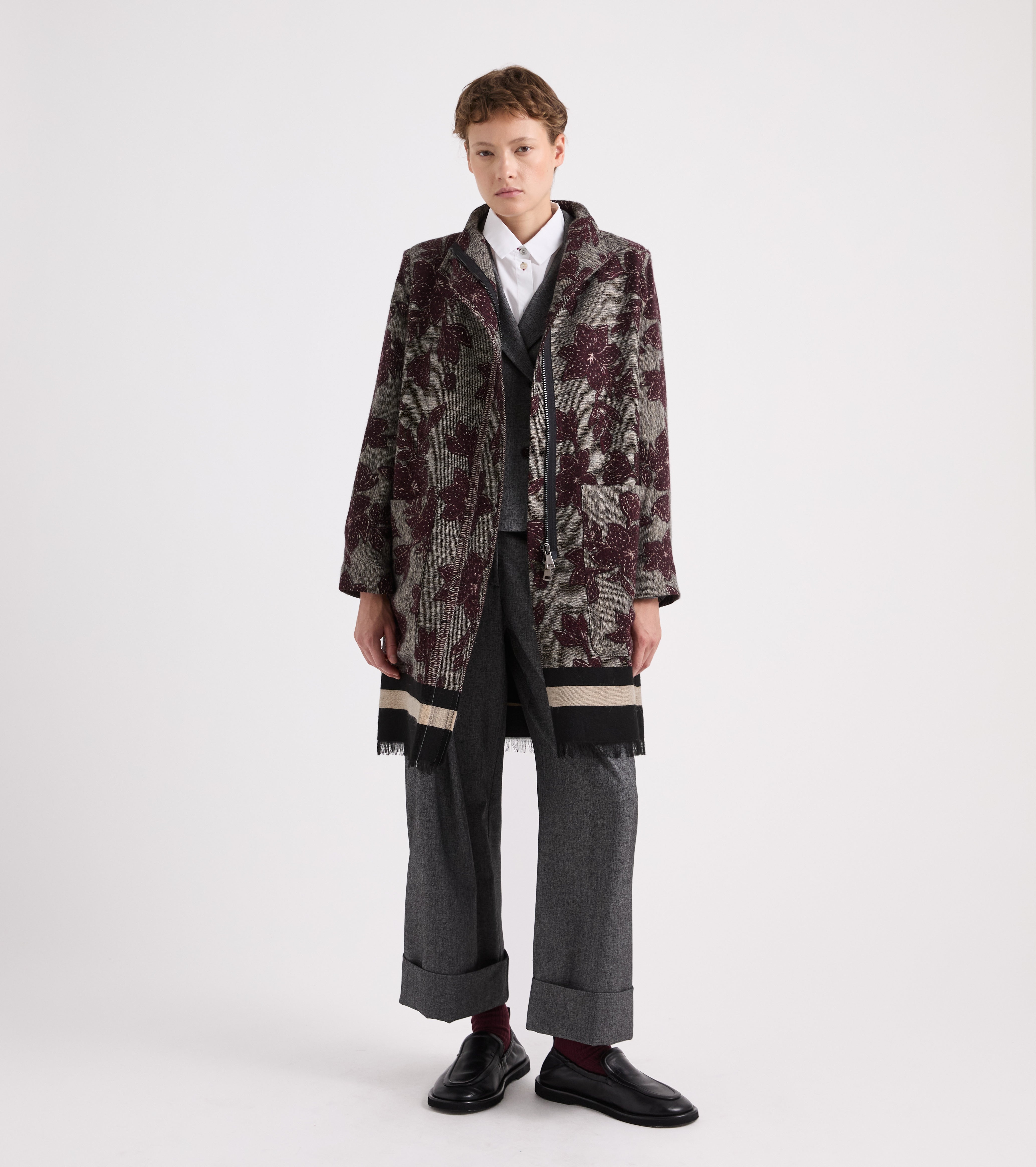 Cappotto jacquard con zip nero