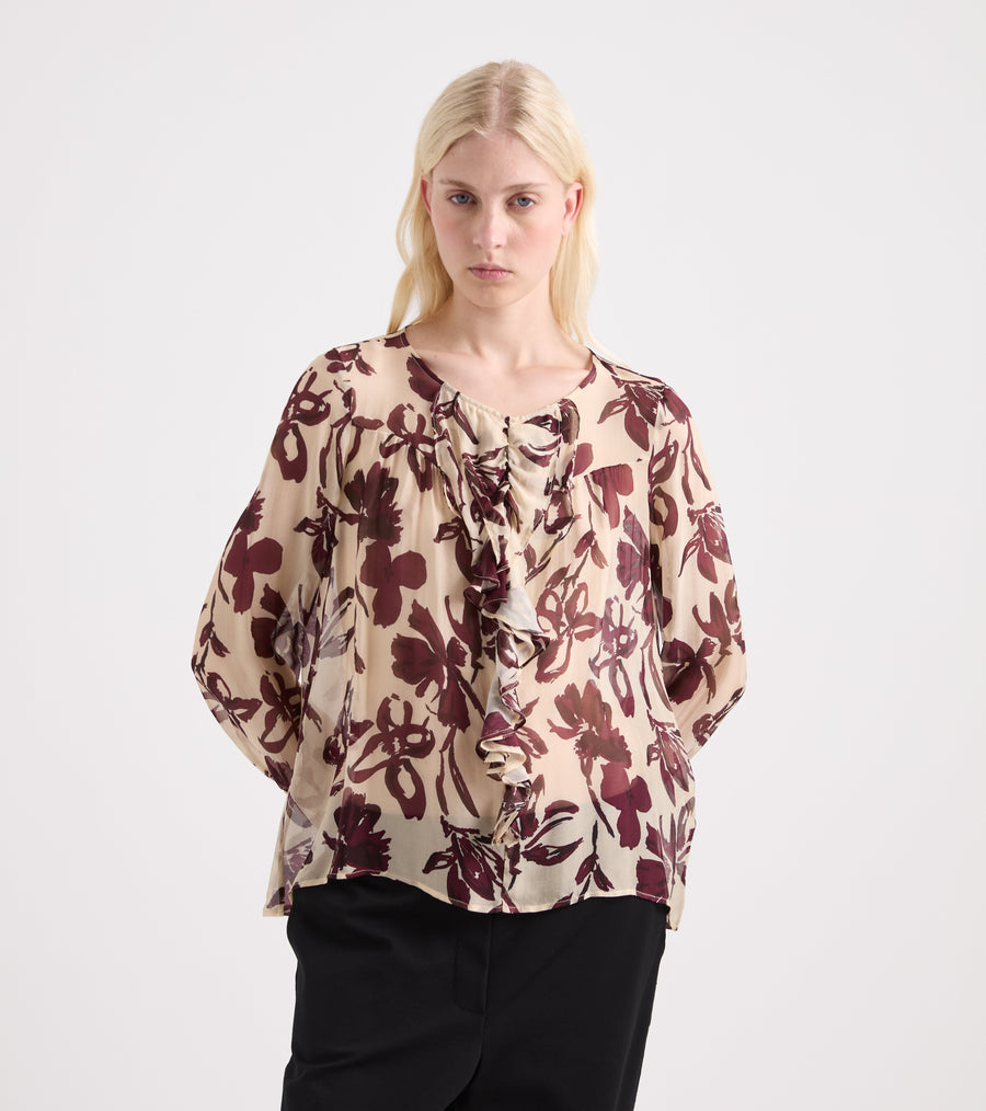 Blusa stampata con scollo rotondo