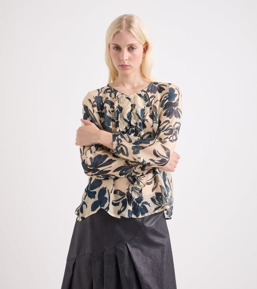 Blusa stampata con scollo rotondo