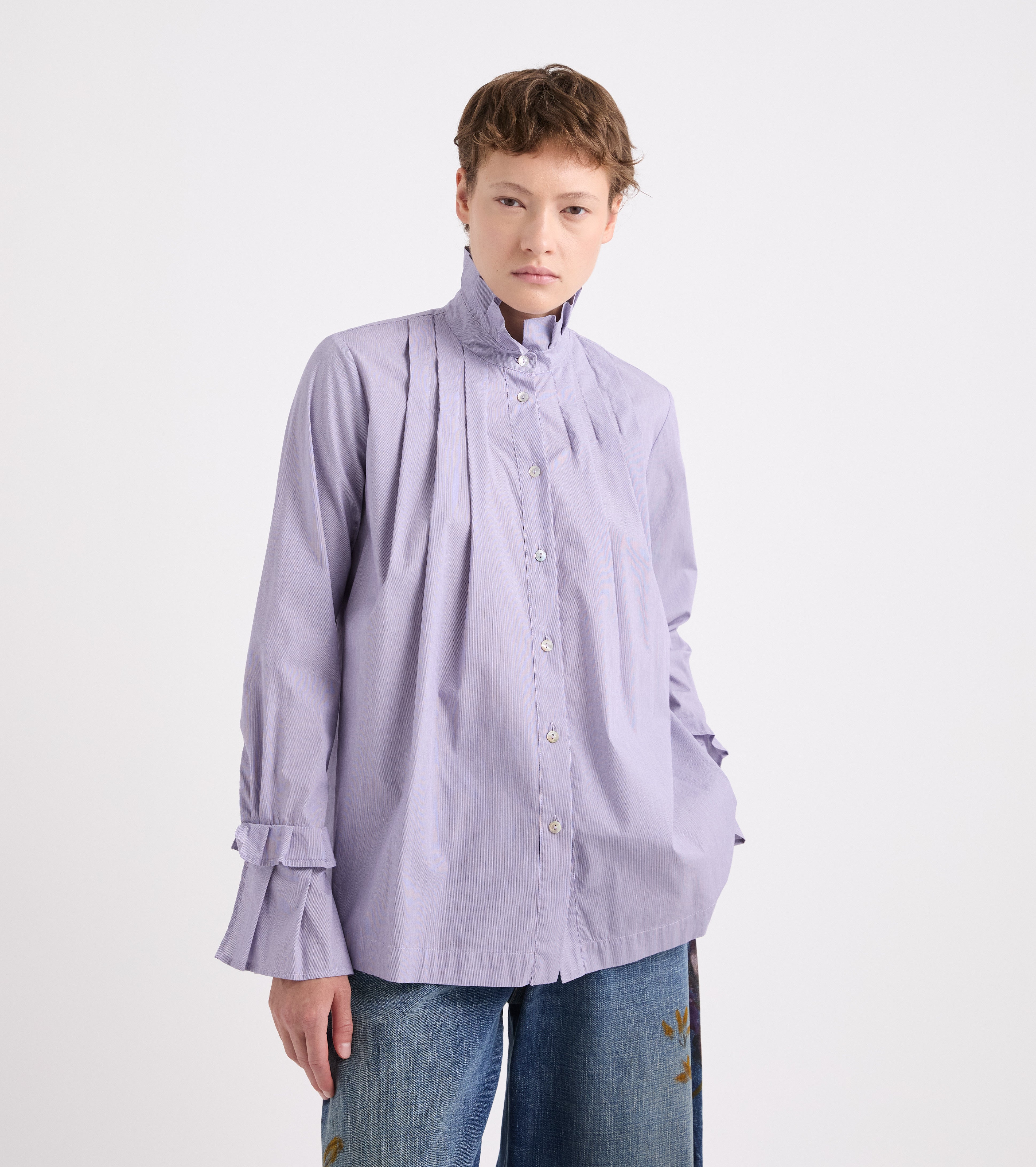 Camicia stretch con collo alto