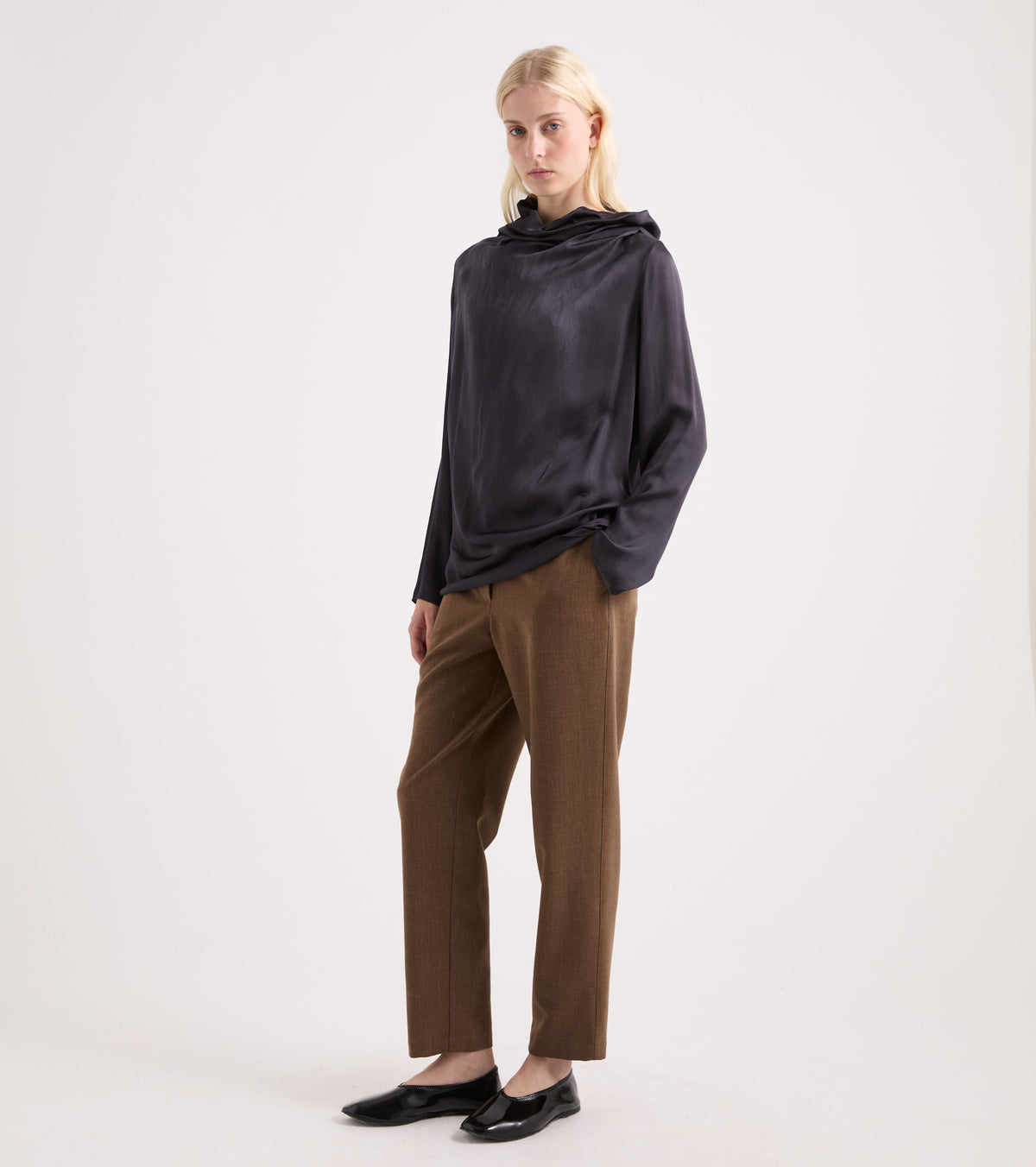 Long-sleeved viscose blouse in slate grey