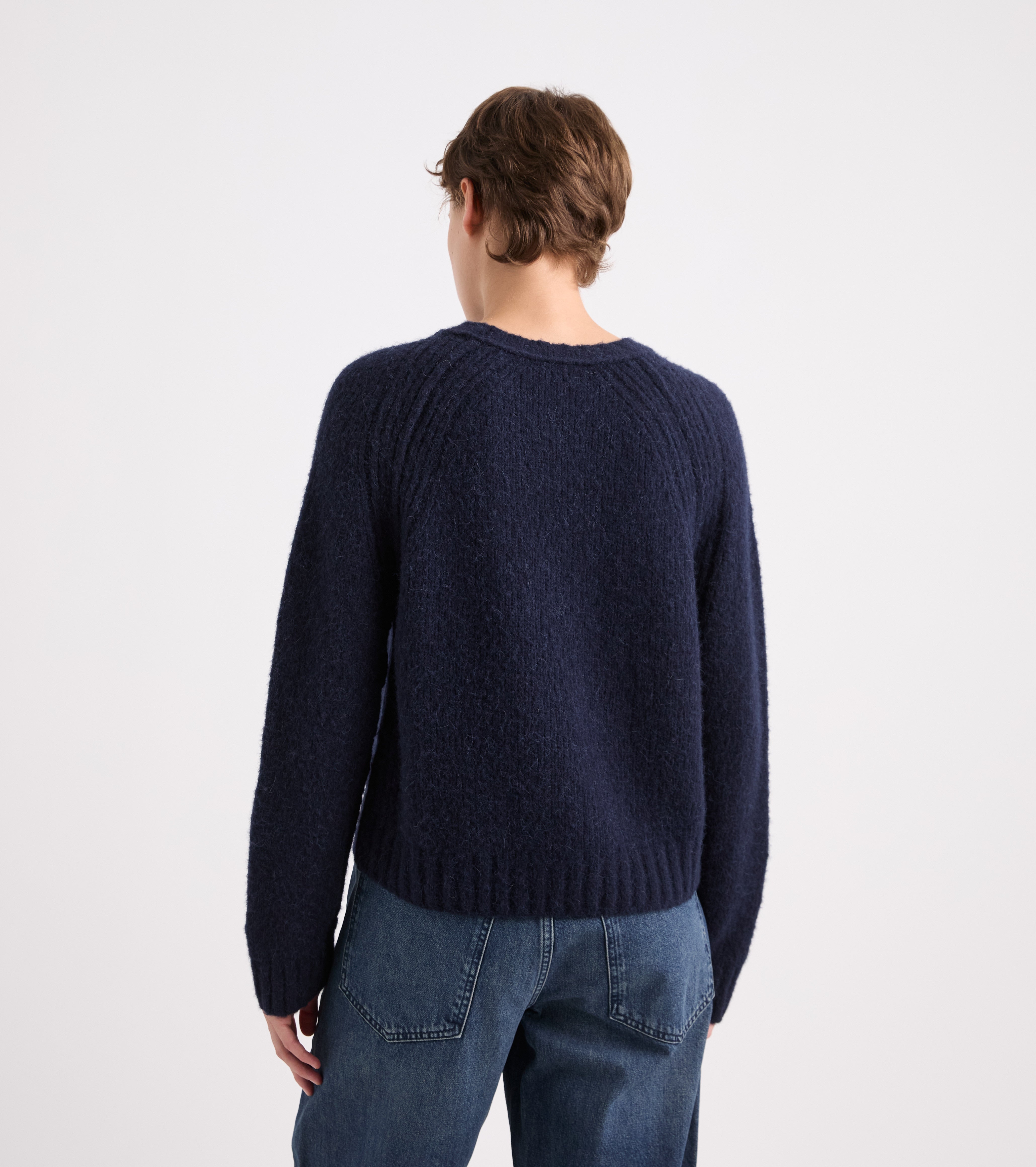 Jersey de cuello redondo en mezcla de alpaca azul aterciopelada