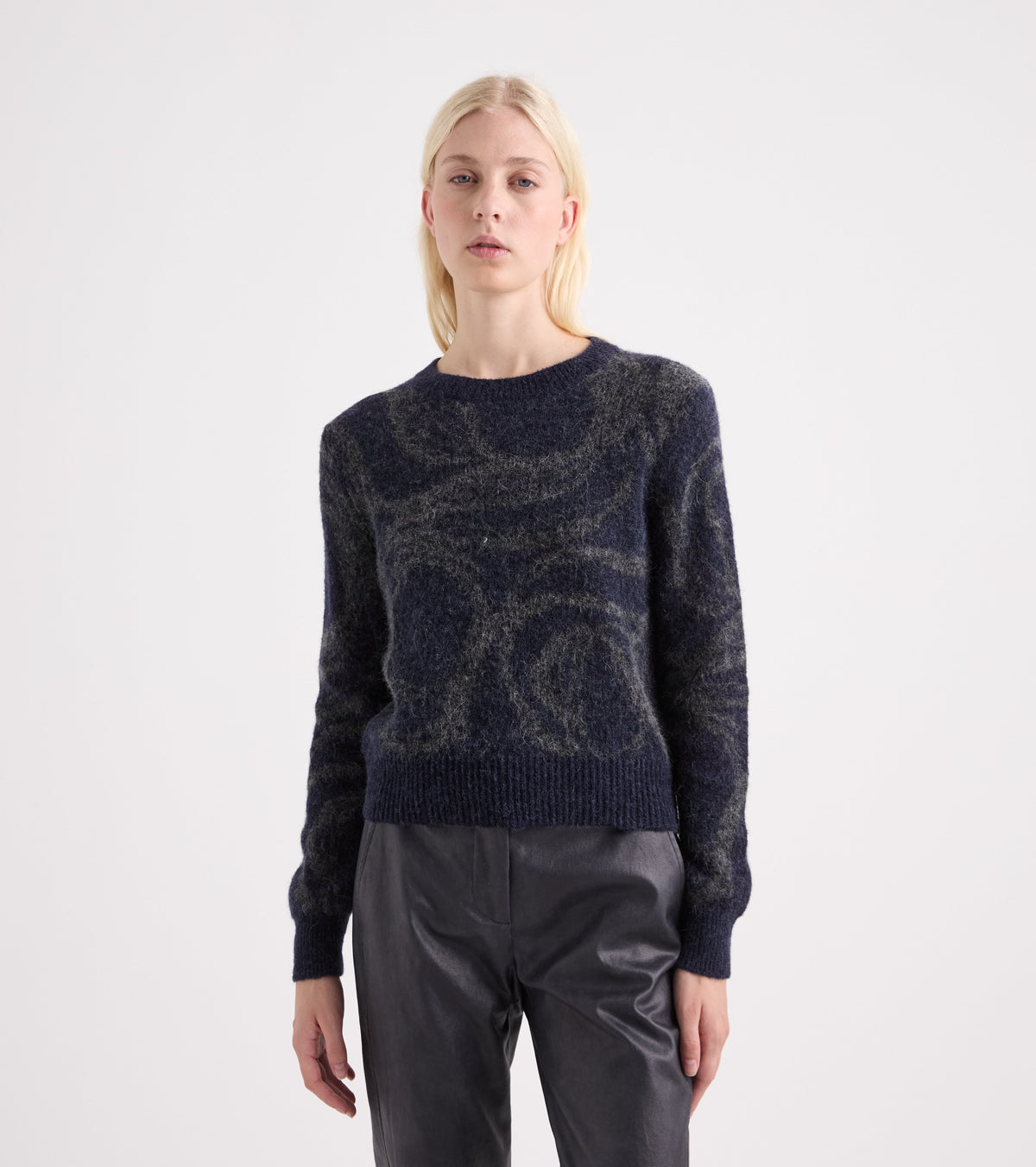 Maglia girocollo con stampa blu grigio