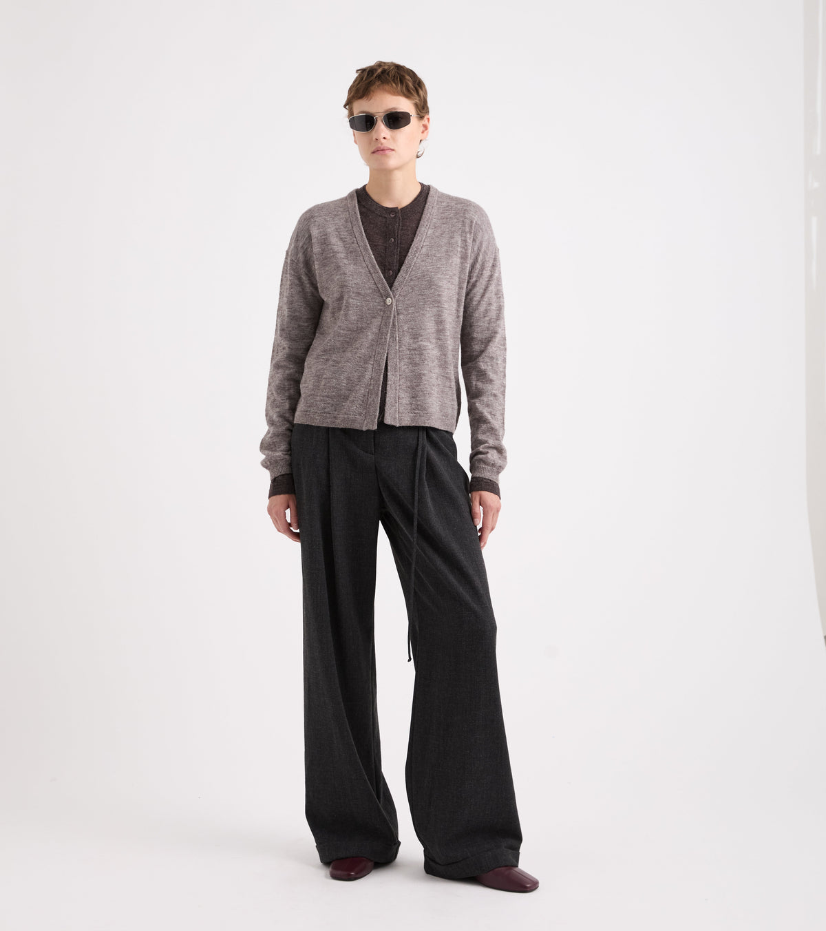 Cardigan in maglia con bottoni grigio melange