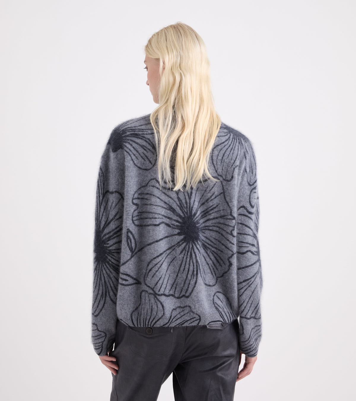Maglia dolcevita con stampa floreale grigio blu