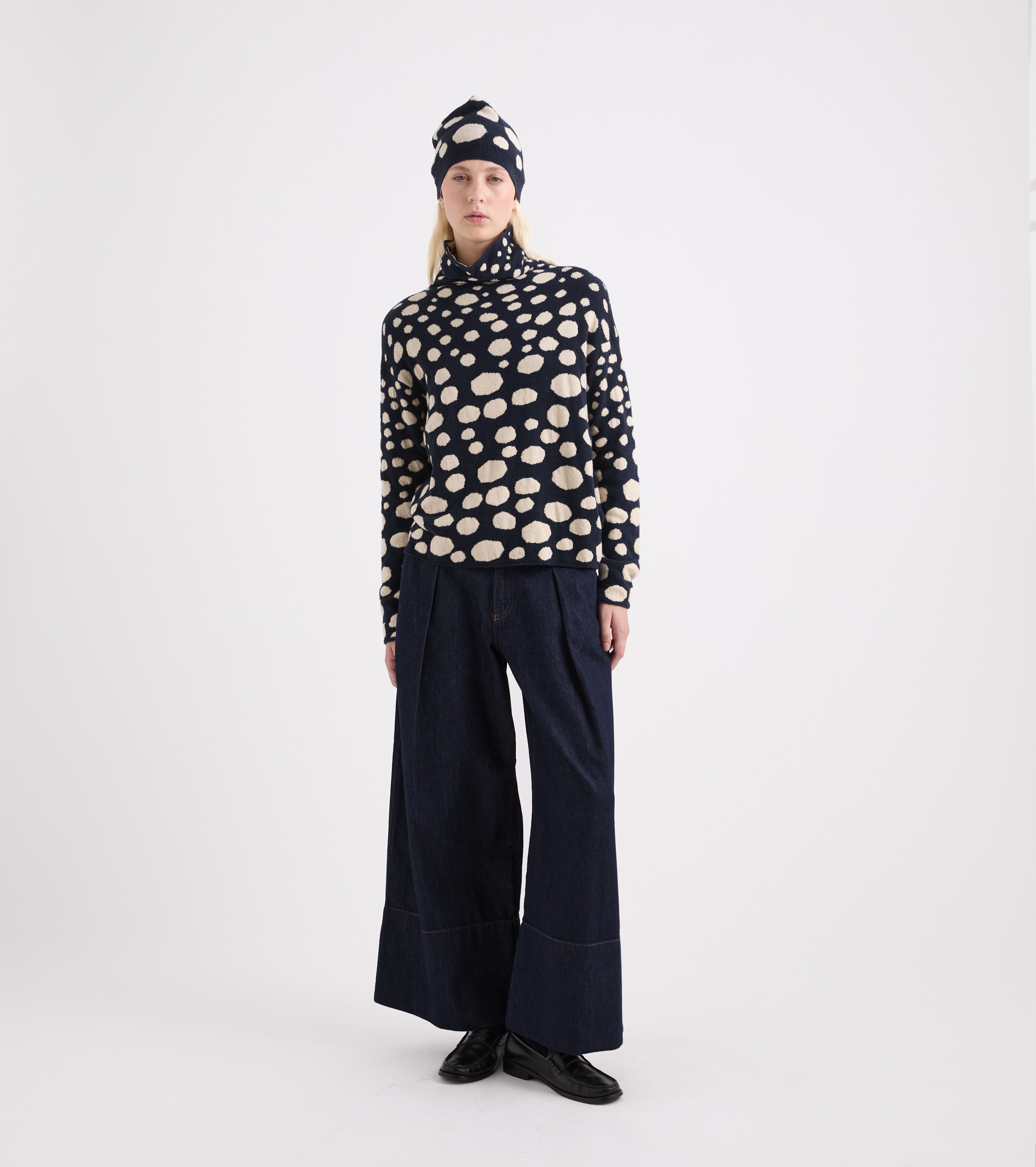 Maglia jacquard in misto lana beige navy