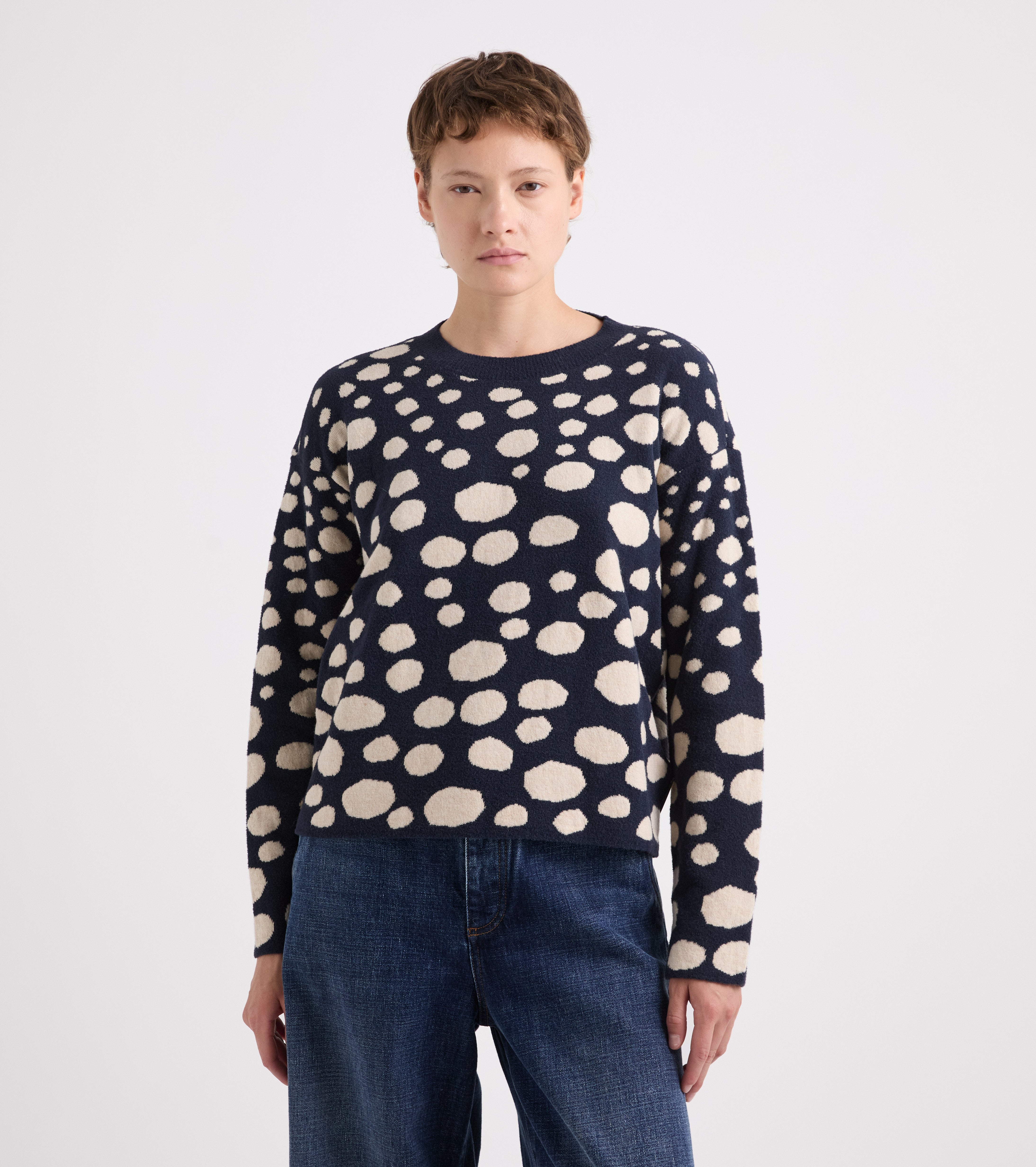Maglia girocollo in misto lana jacquard