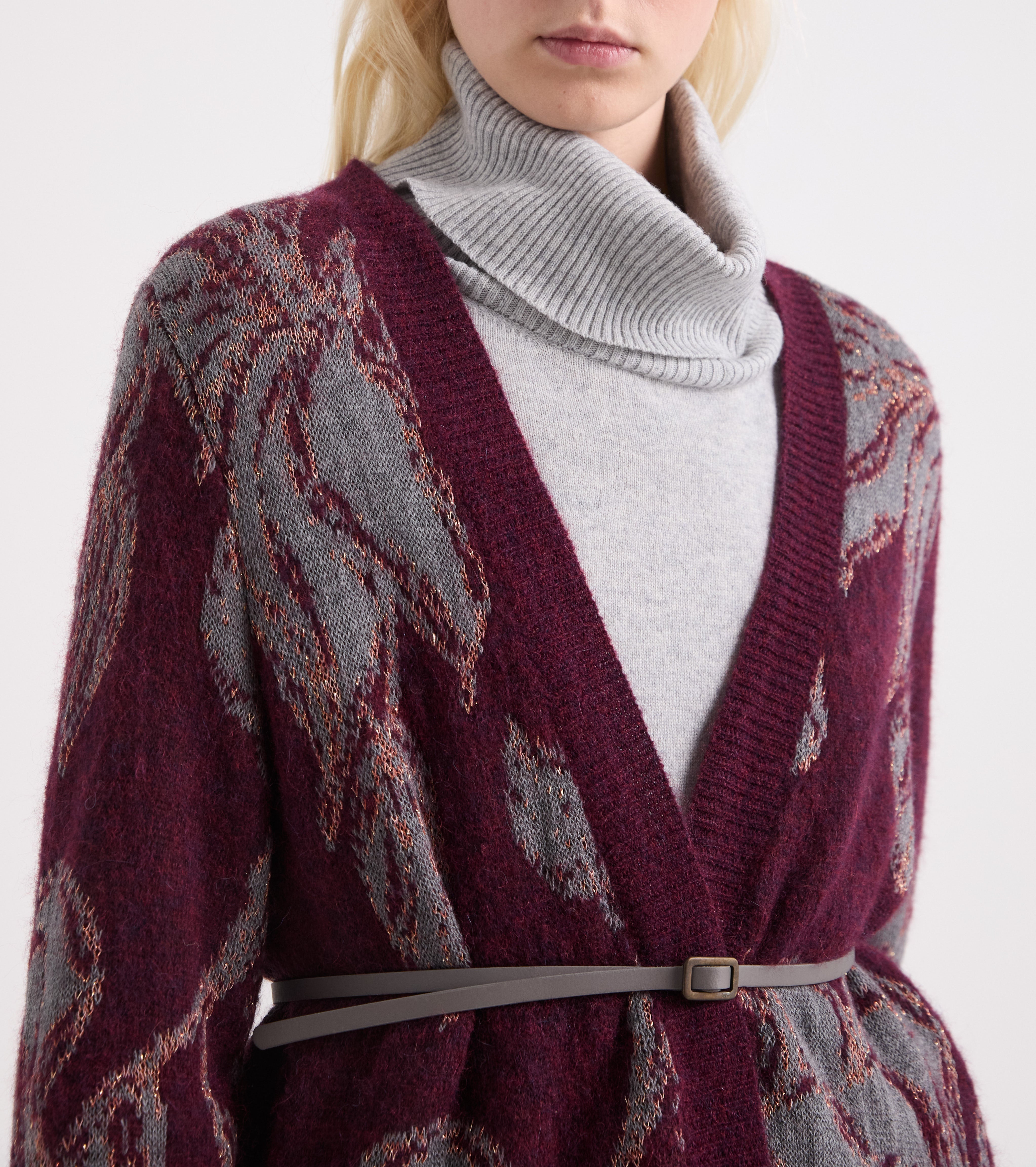 Cardigan floreale in misto alpaca