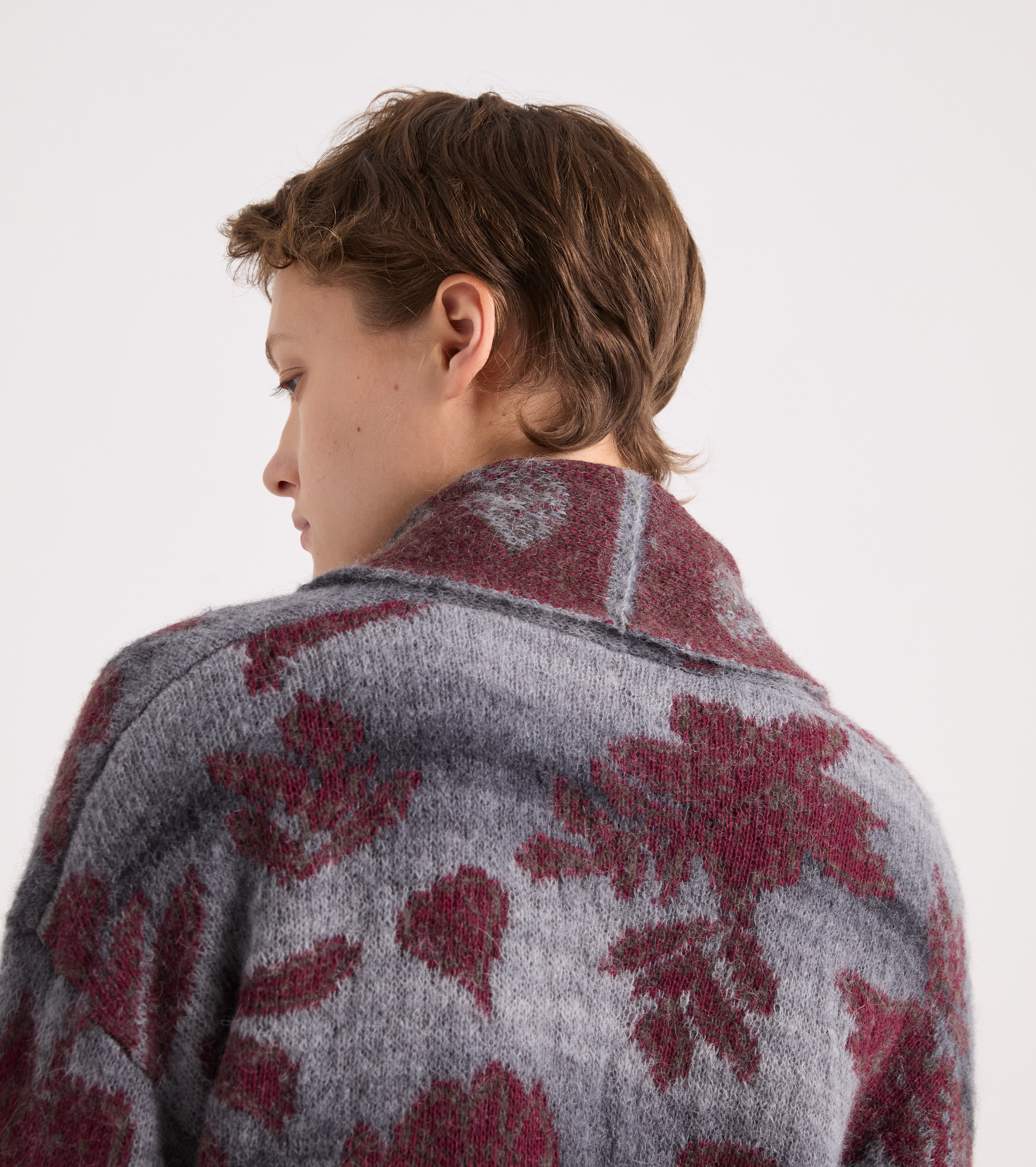 Cardigan floreale in misto lana verde