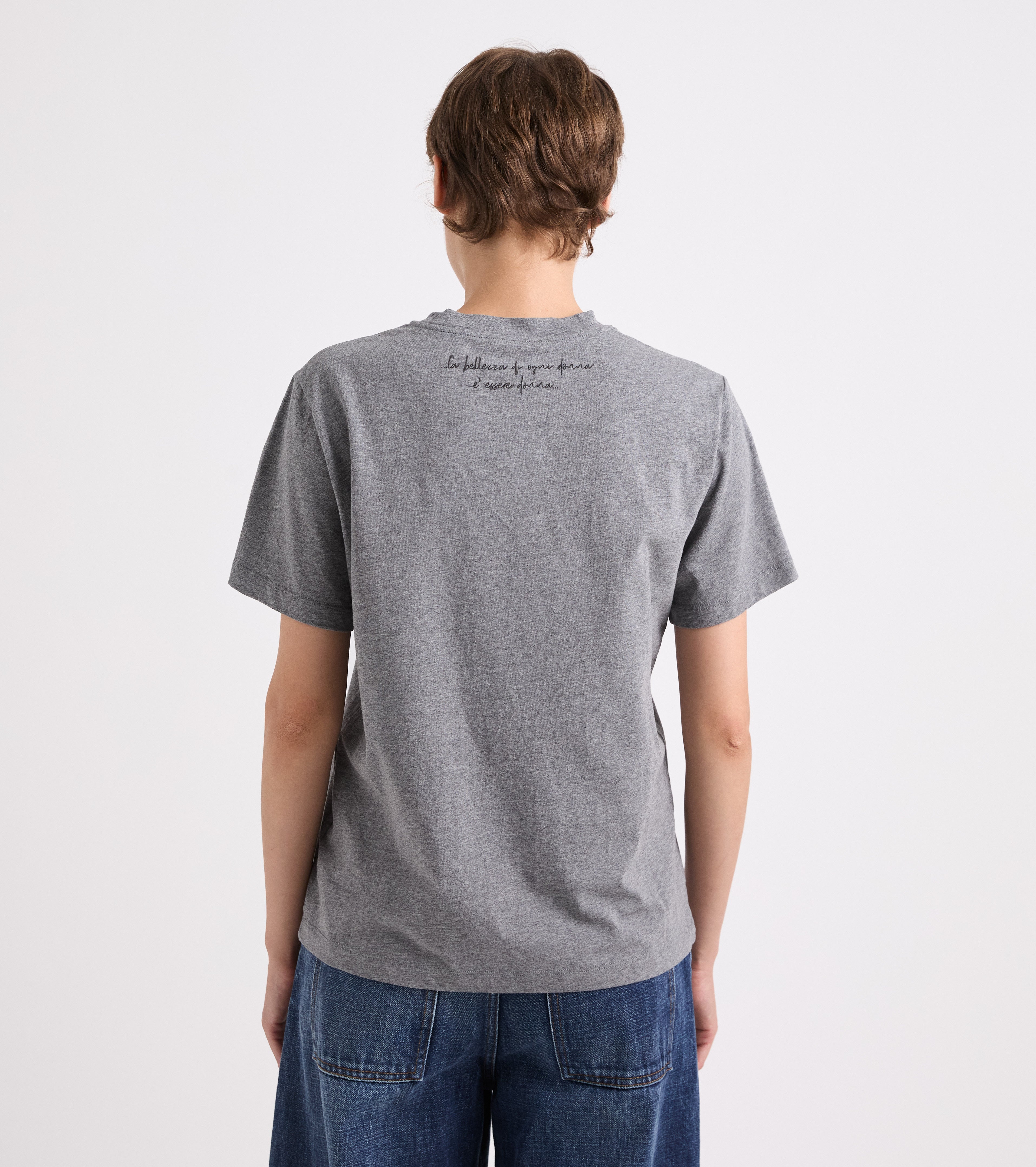 Camiseta de cuello redondo de jersey gris jaspeado