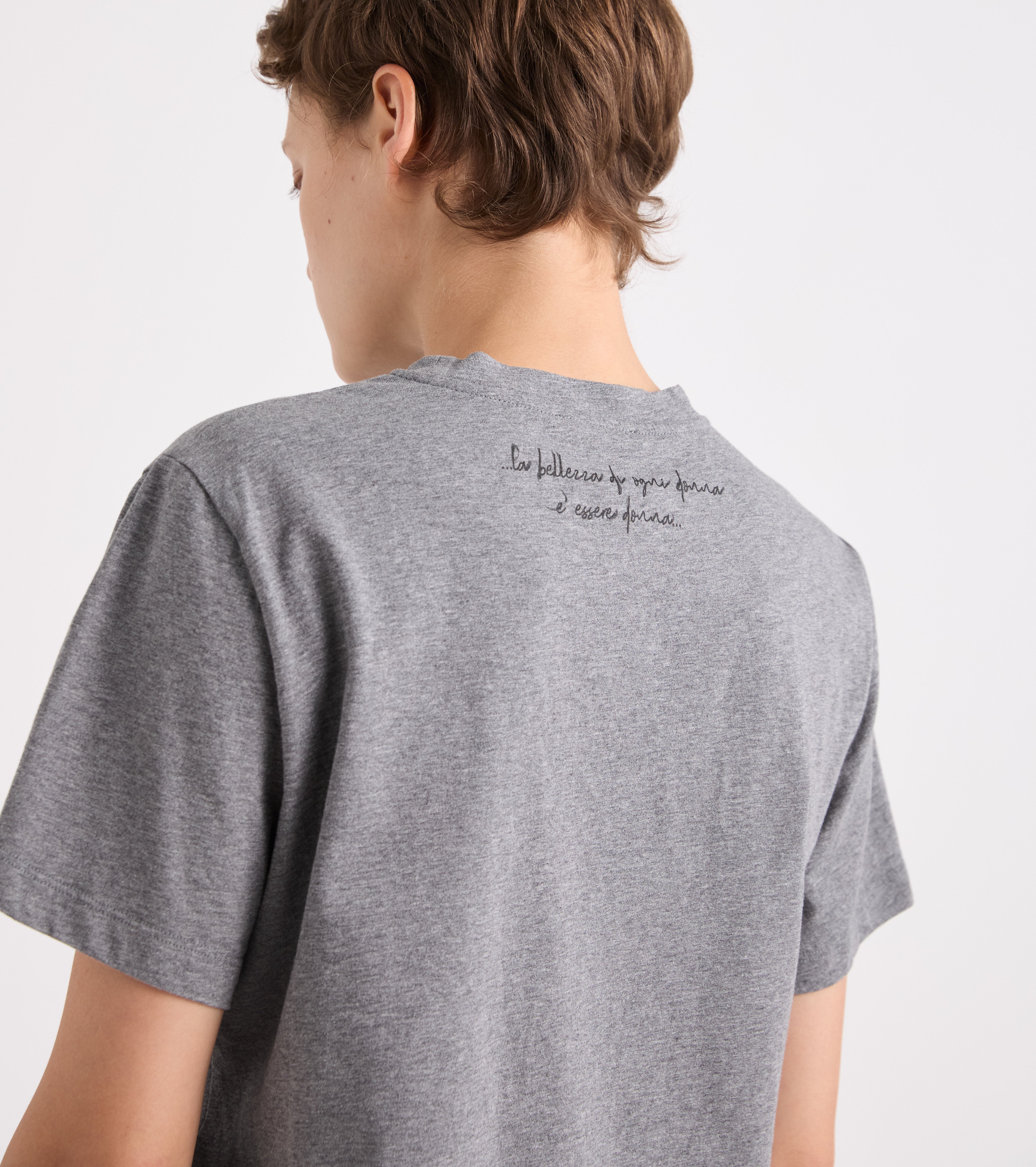 T-shirt girocollo in jersey grigio melange