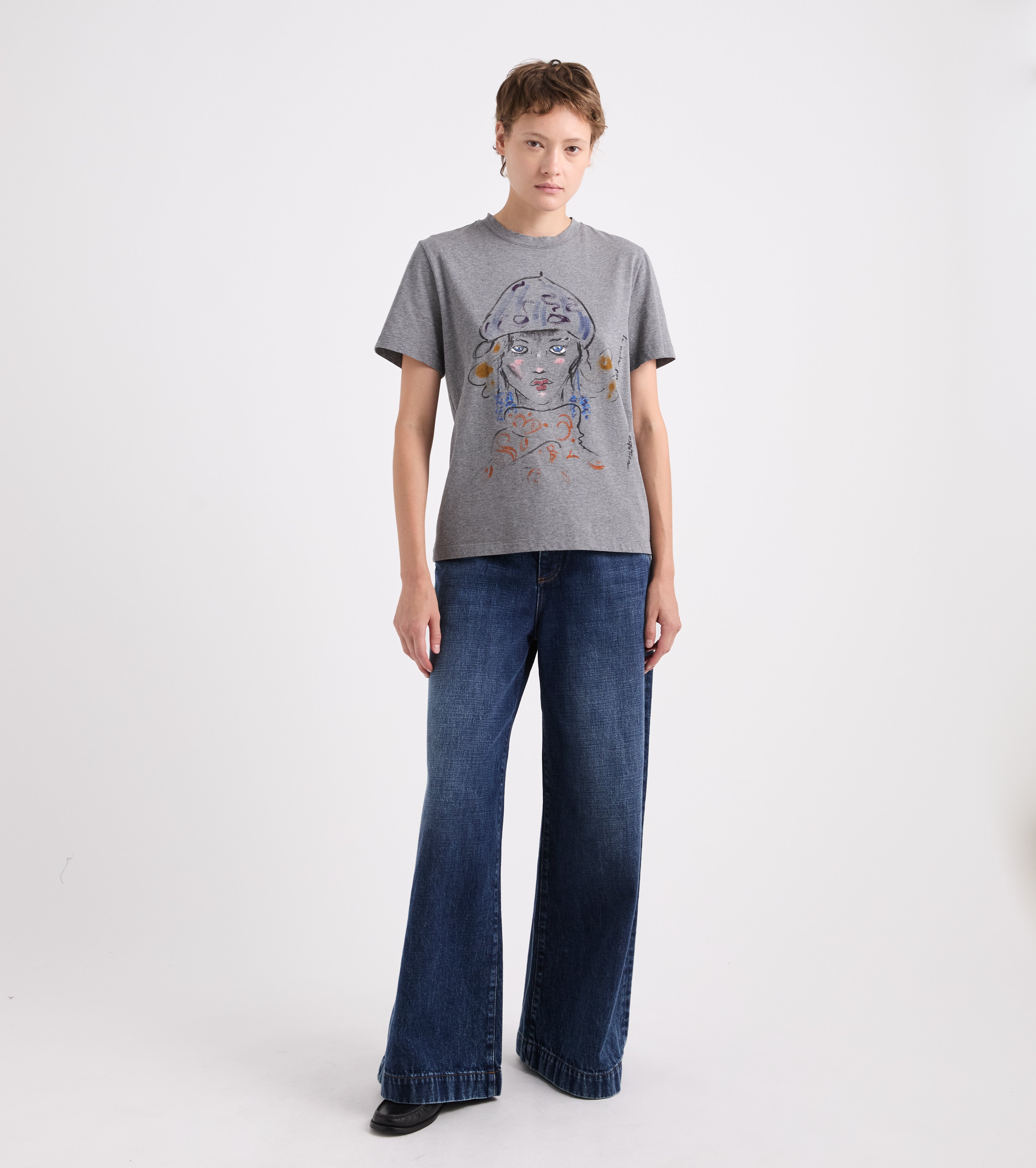 Camiseta de cuello redondo de jersey gris jaspeado