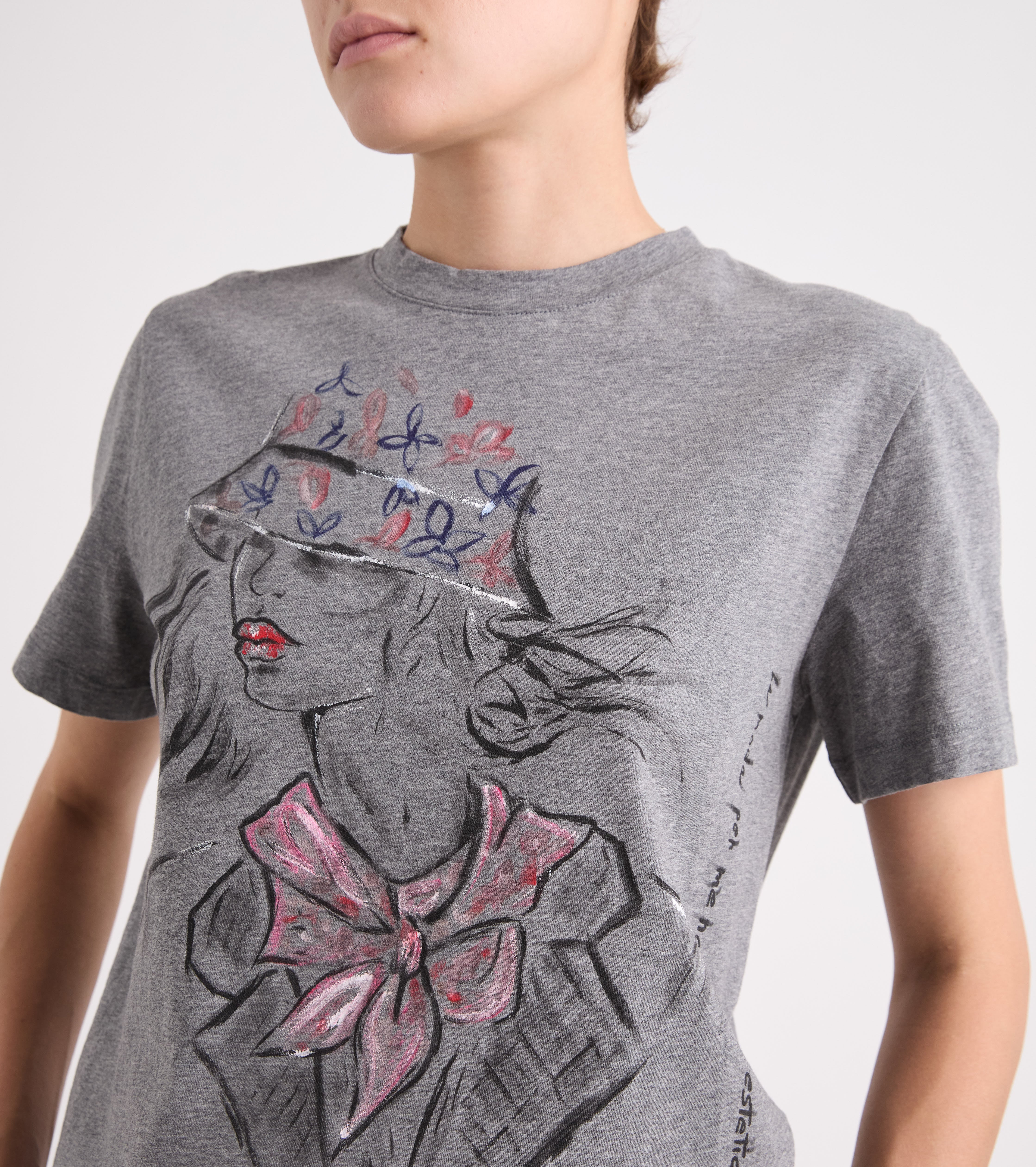 Camiseta de cuello redondo de jersey gris jaspeado