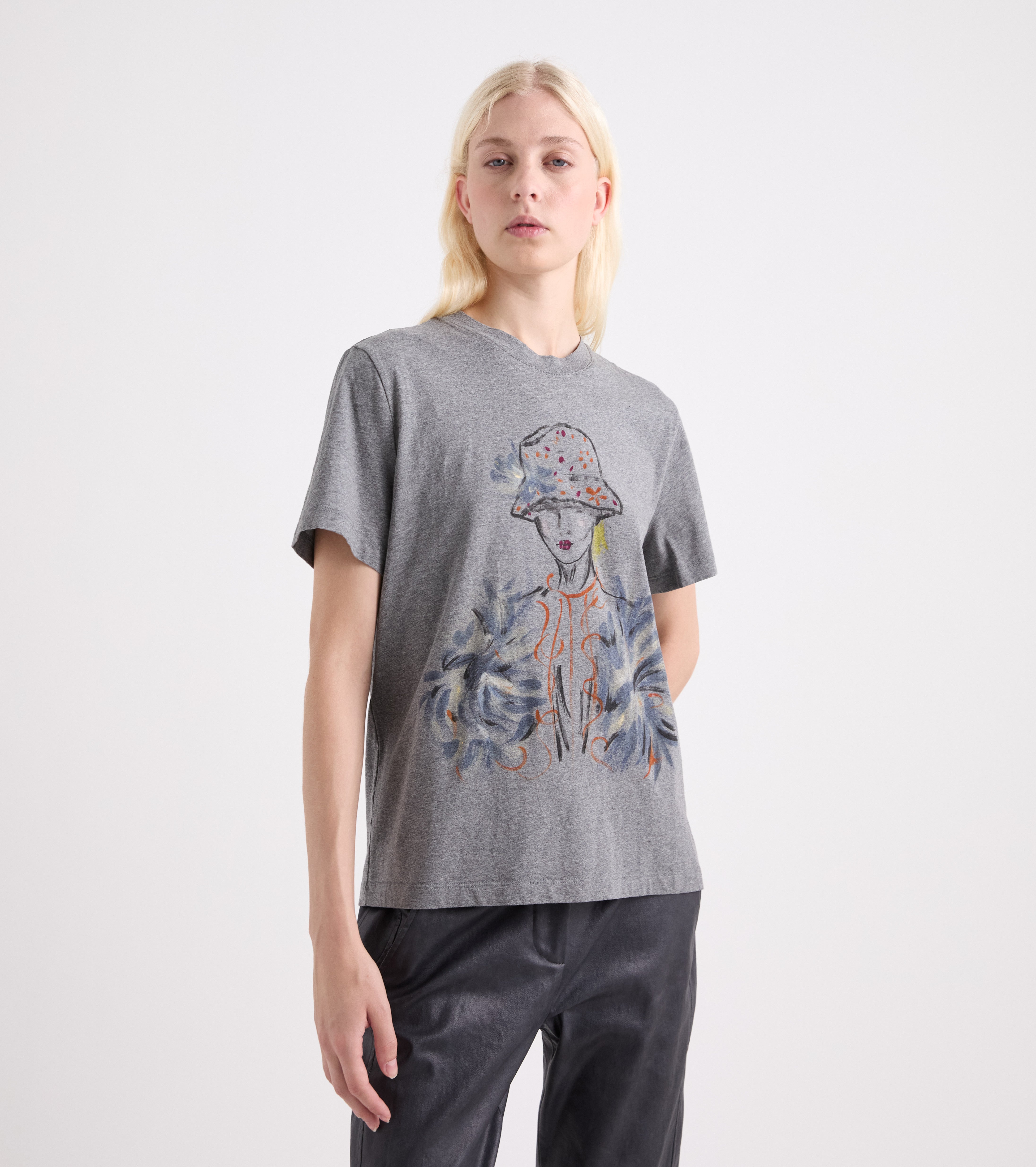 Camiseta de cuello redondo con mangas cortas en gris jaspeado
