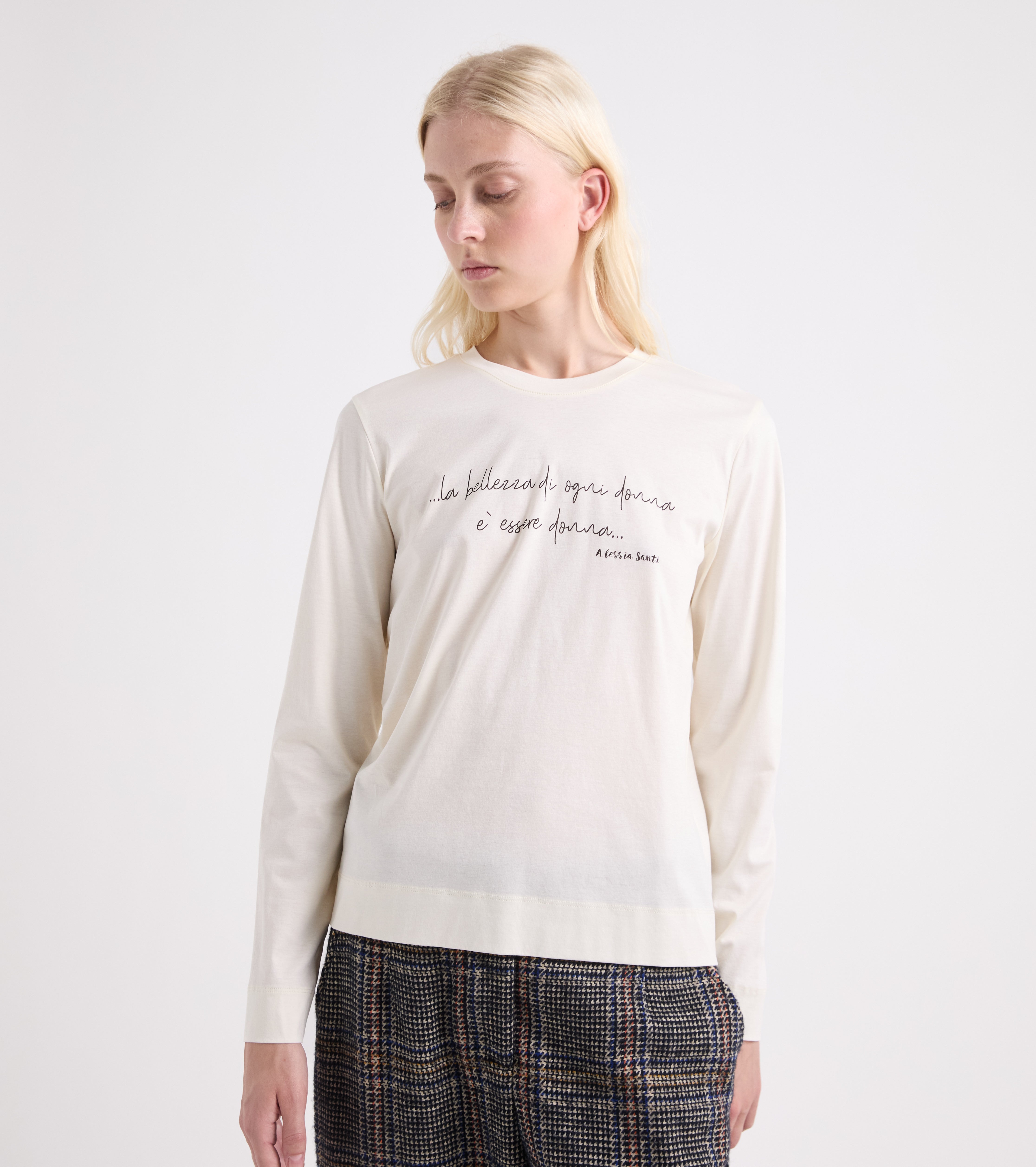 Camiseta de cuello redondo de algodón papiro