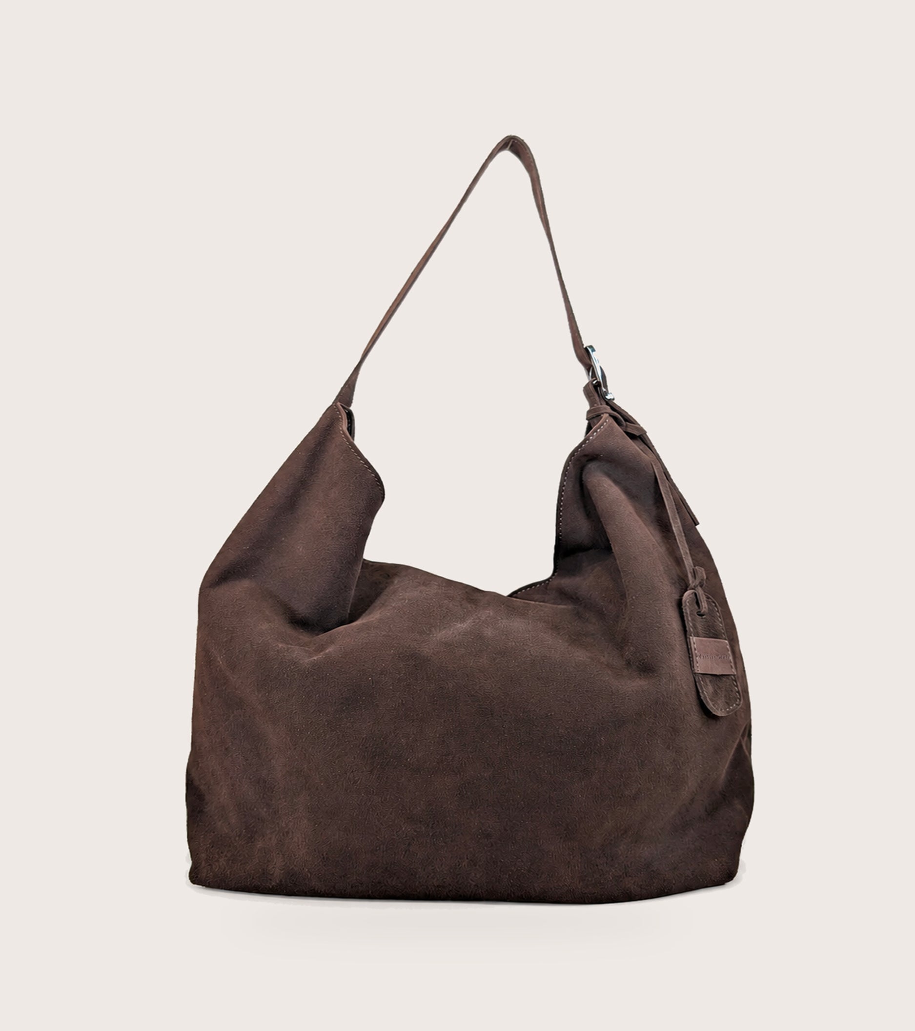 Borsa a spalla in suede con charm ebano