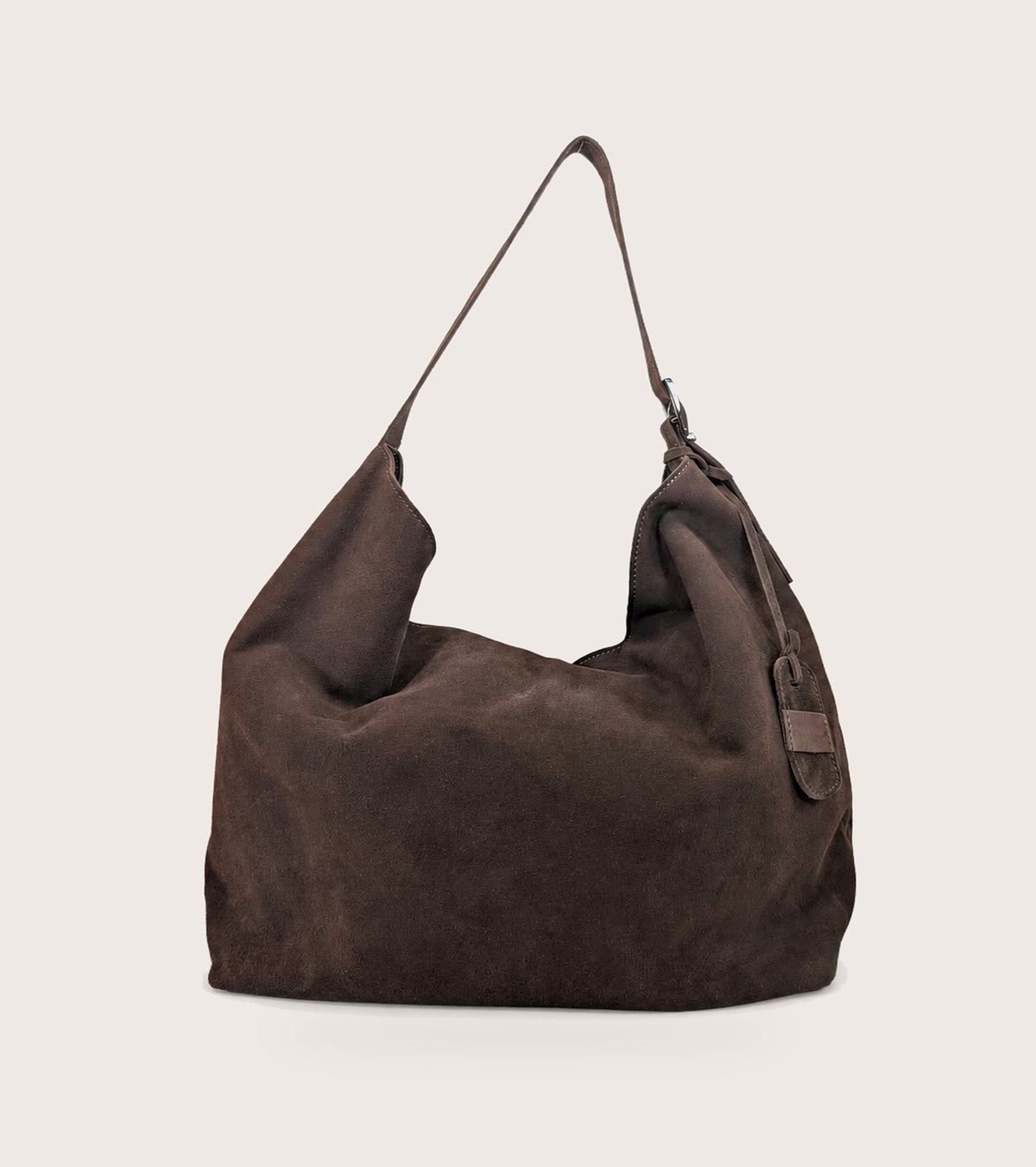 Borsa a spalla in suede con charm ebano