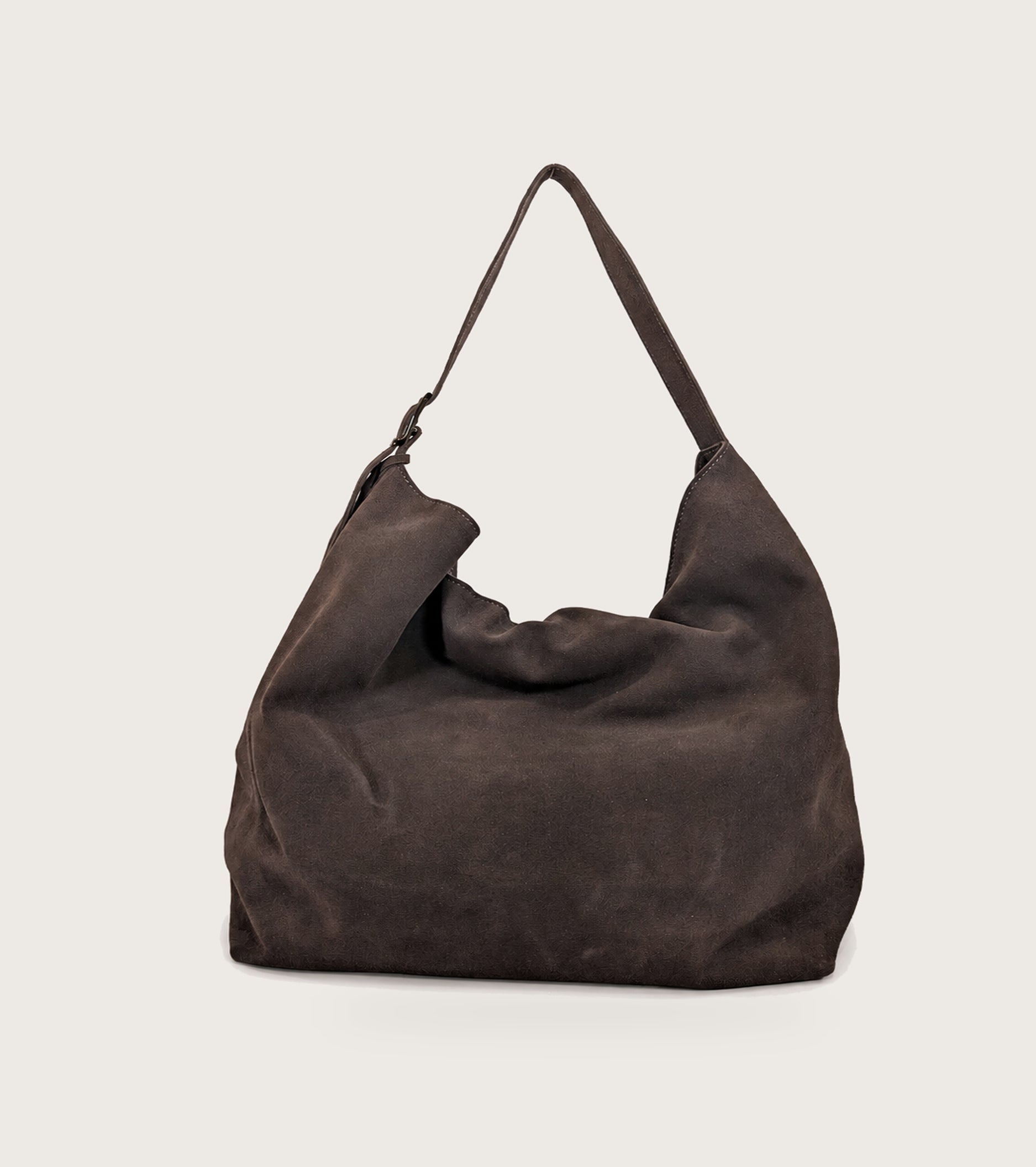 Borsa a spalla in suede con charm ebano