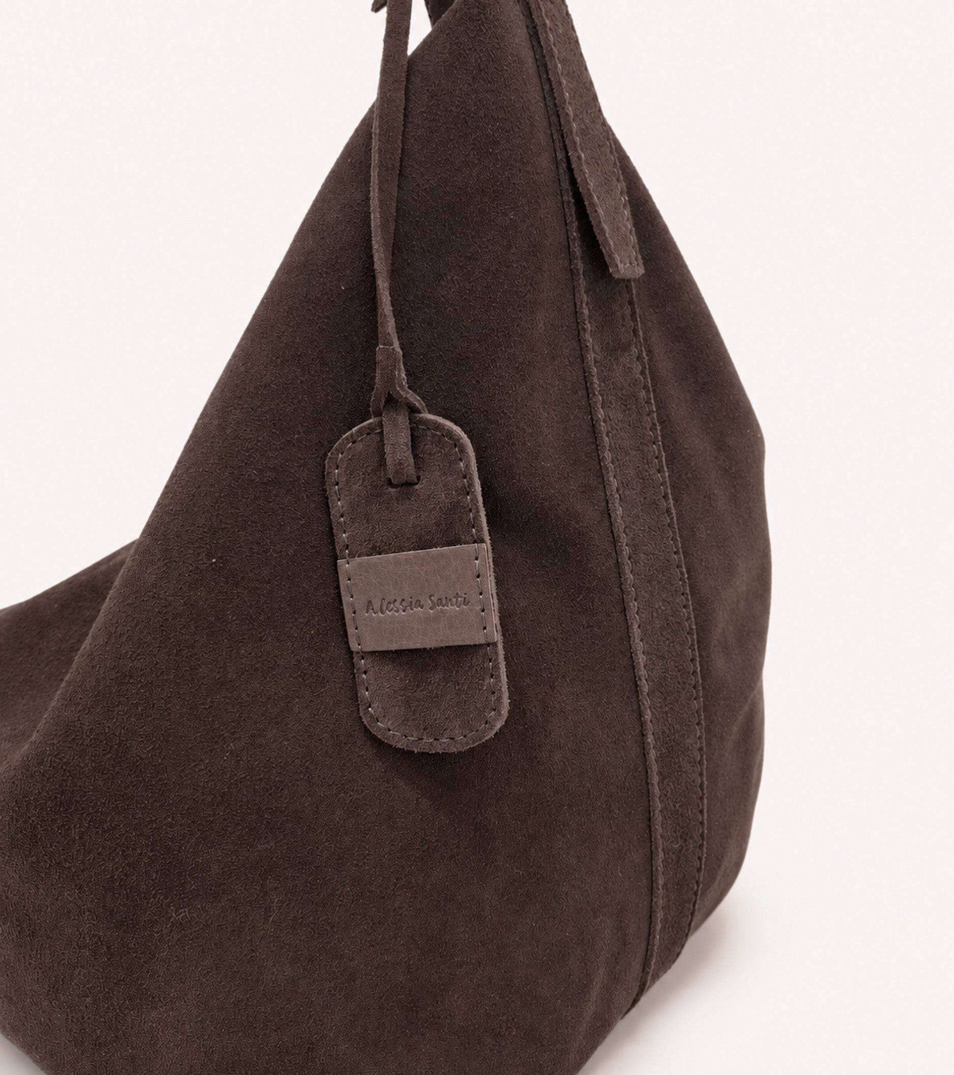 Borsa a spalla in suede con charm ebano