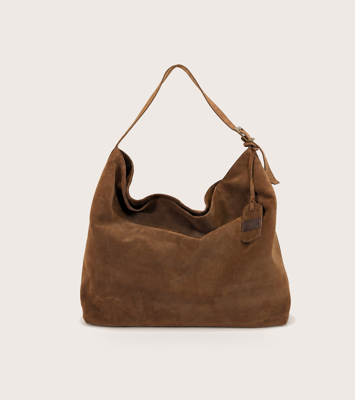 Borsa a spalla in suede con charm terra