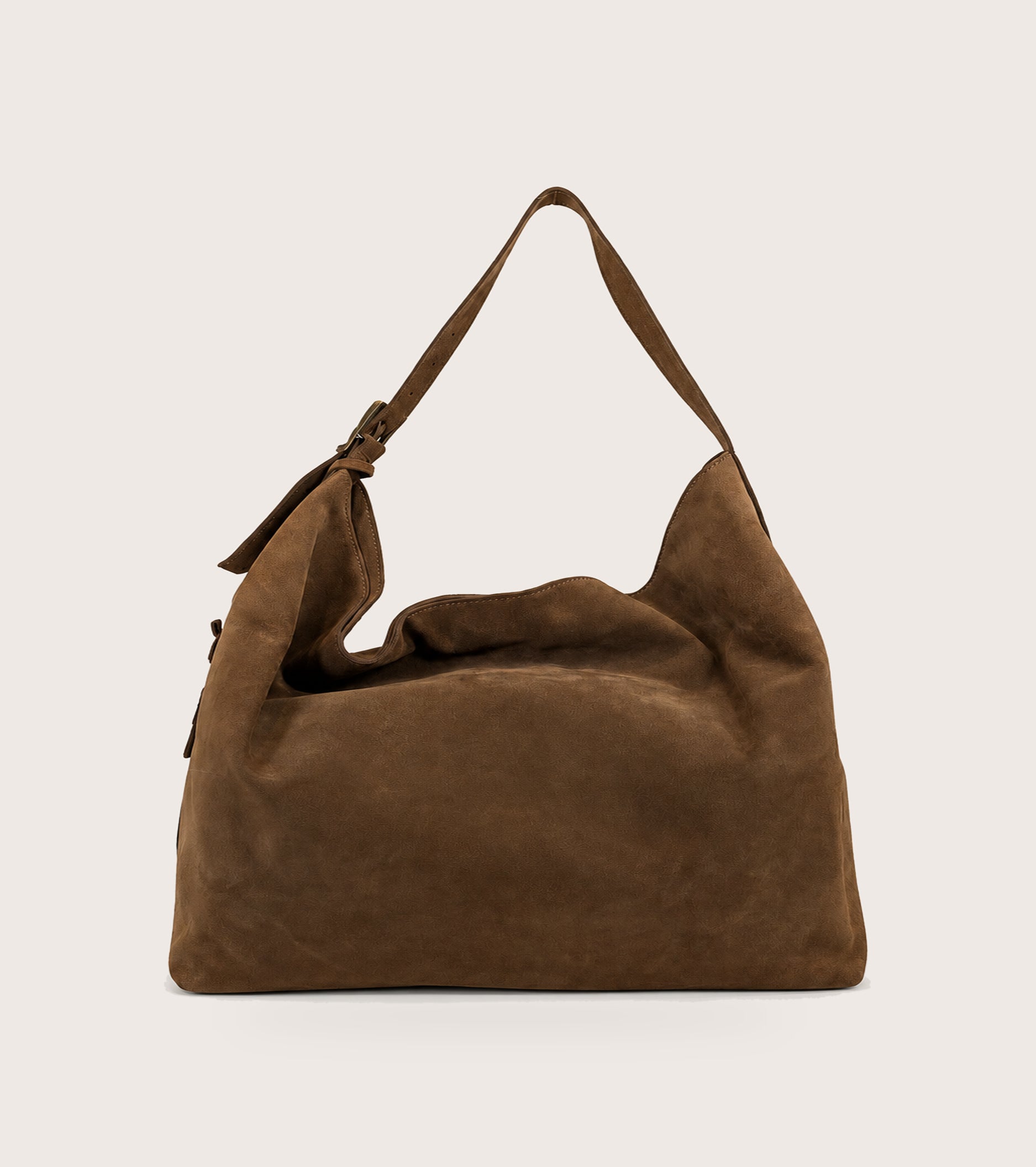 Borsa a spalla in suede con charm terra