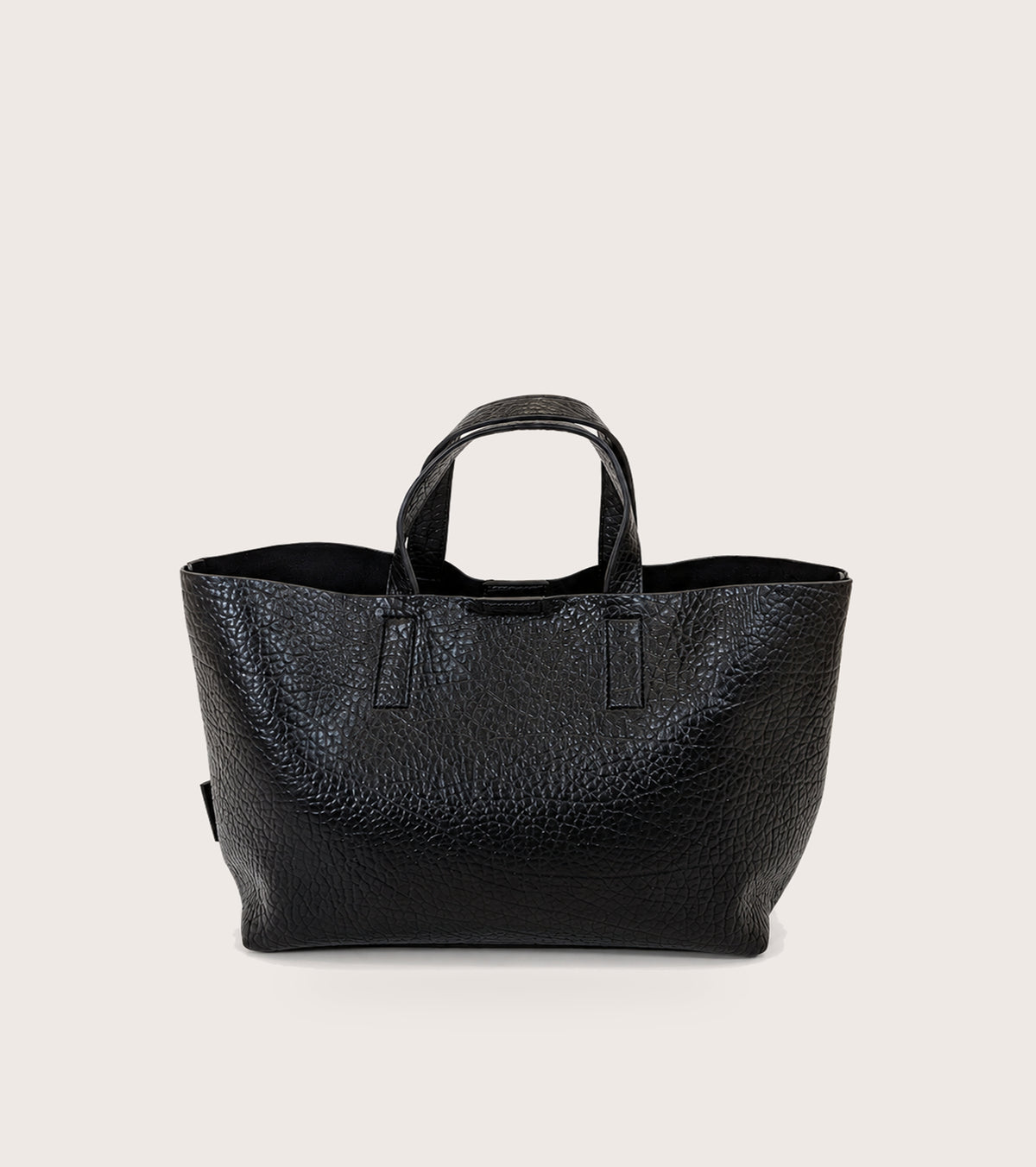 Black diamond-patterned tumbled faux leather shopping bag