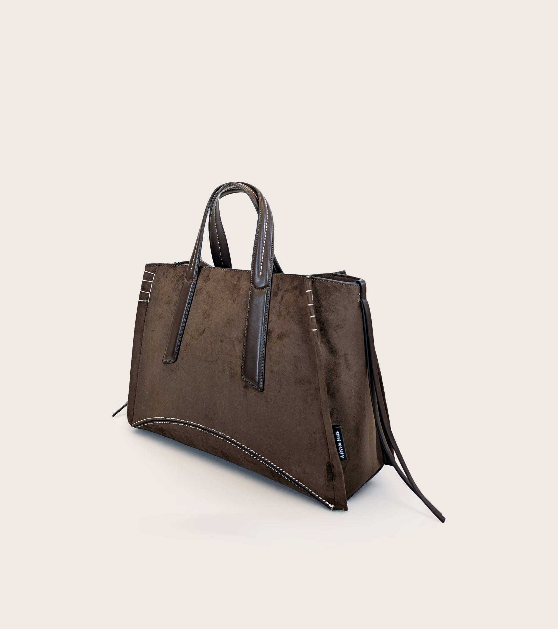 Shoppingtaske i imiteret ruskind i farven ebony
