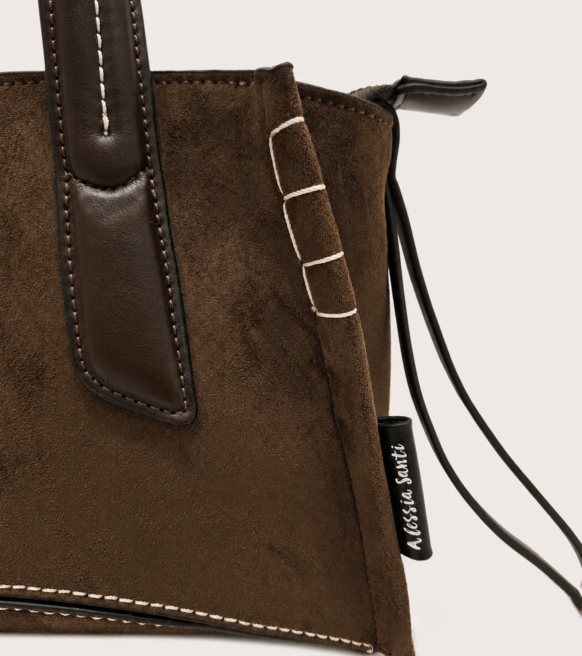 Shoppingtaske i imiteret ruskind i farven ebony