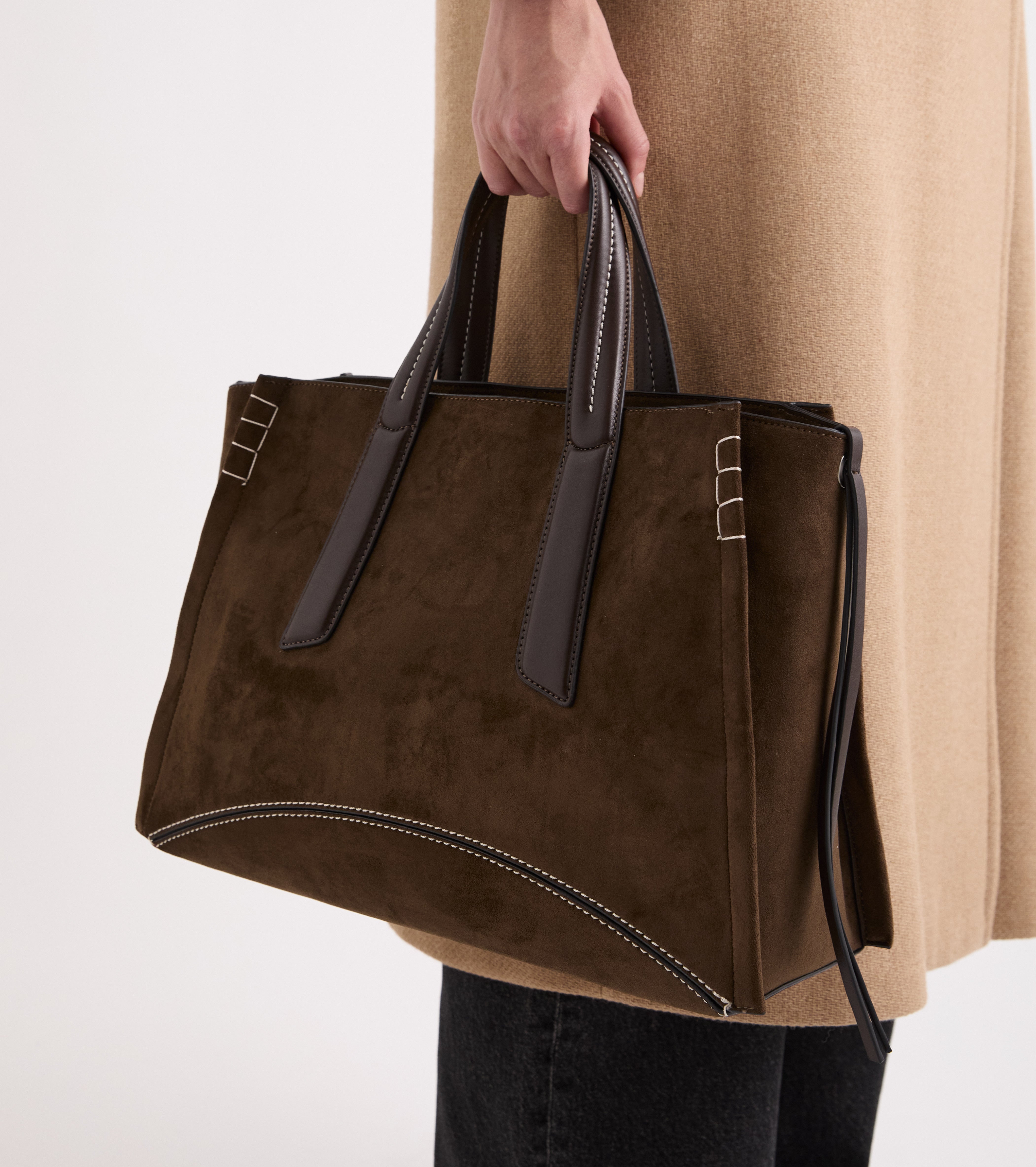 Shoppingtaske i imiteret ruskind i farven ebony
