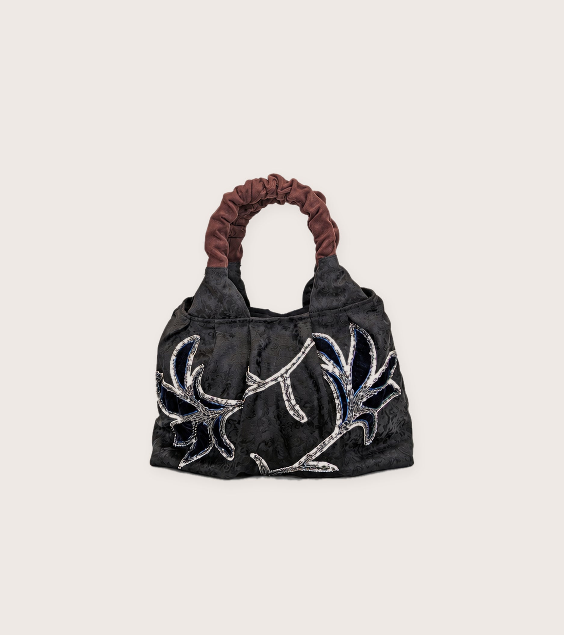 Borsa a mano jacquard con ricami floreali nero fiore