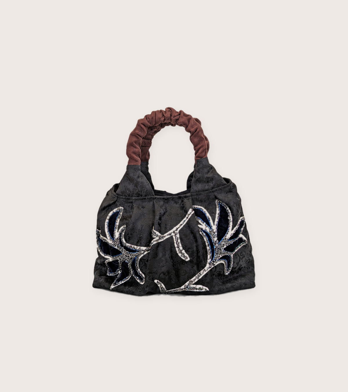 Borsa a mano jacquard con ricami floreali nero fiore