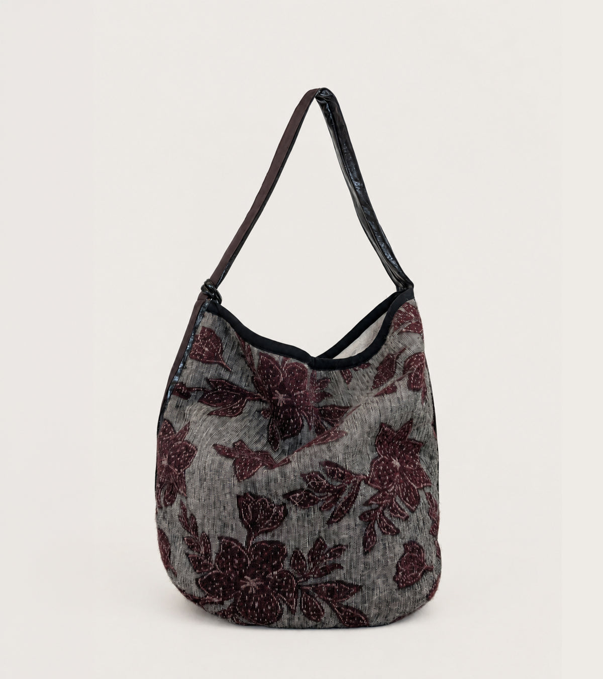 Borsa a secchiello in lana e alpaca jacquard pois fiore