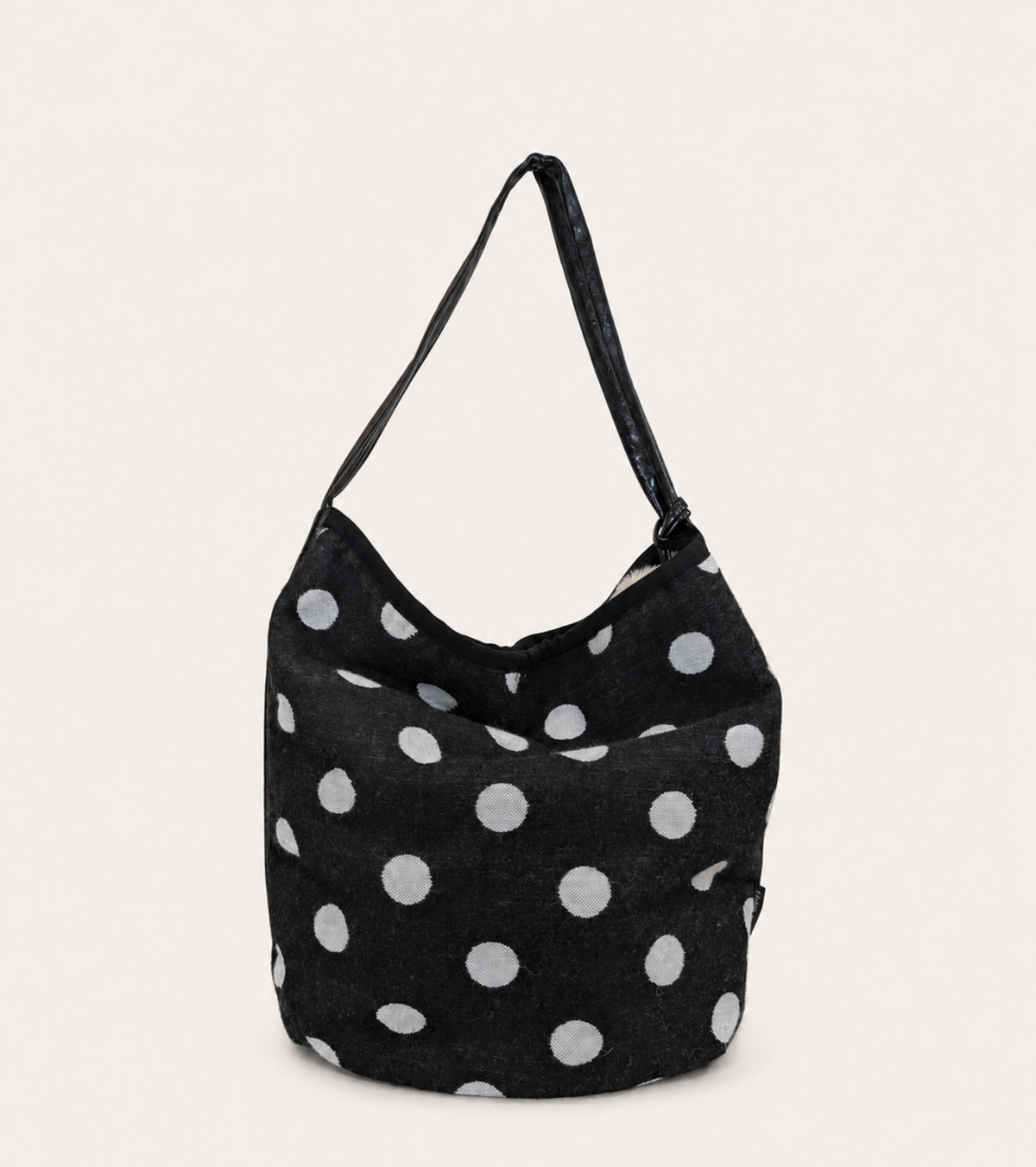 Borsa a secchiello in lana e alpaca jacquard pois fiore
