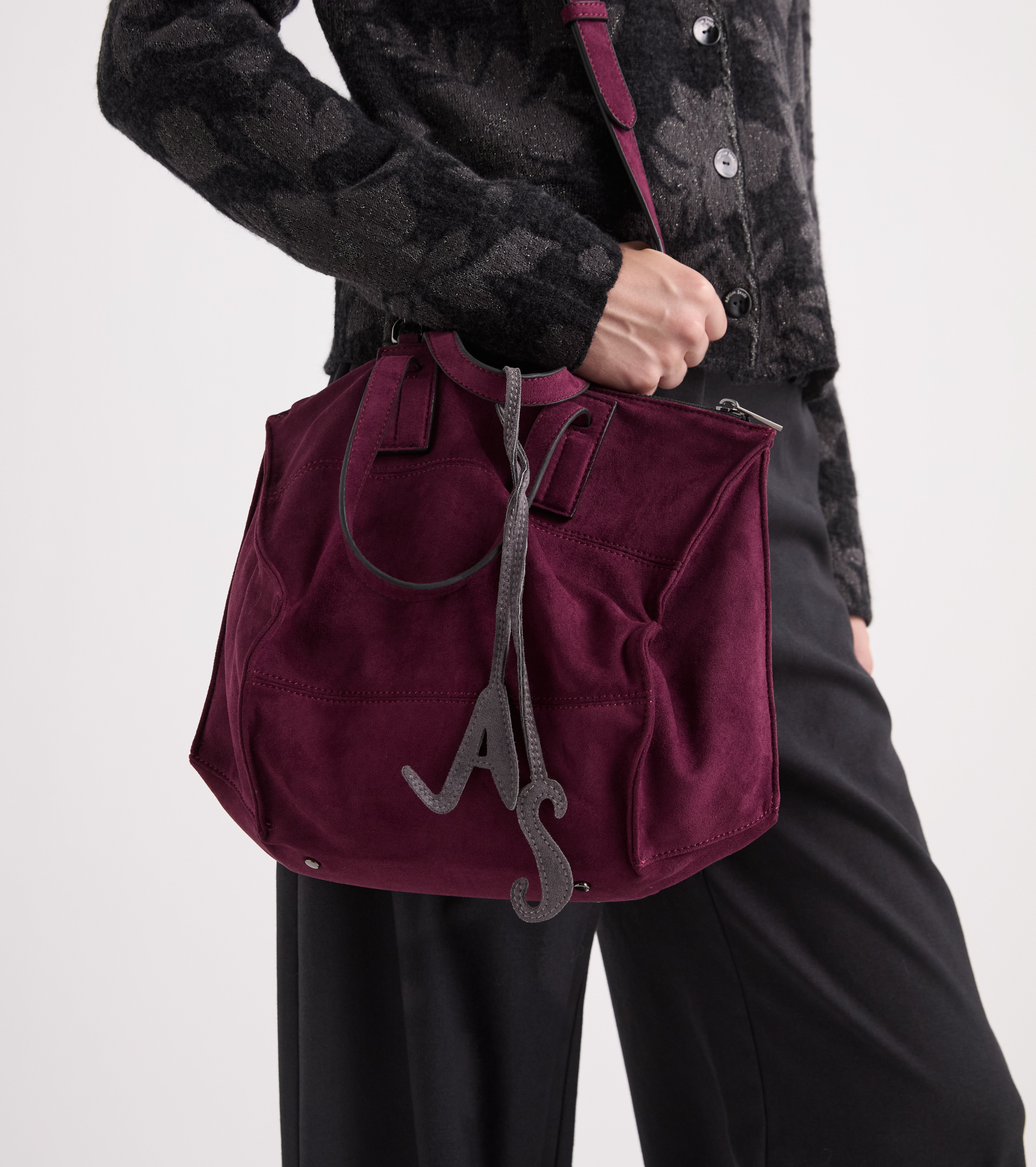 Shoppingtaske i imiteret ruskind i farven »mosto«