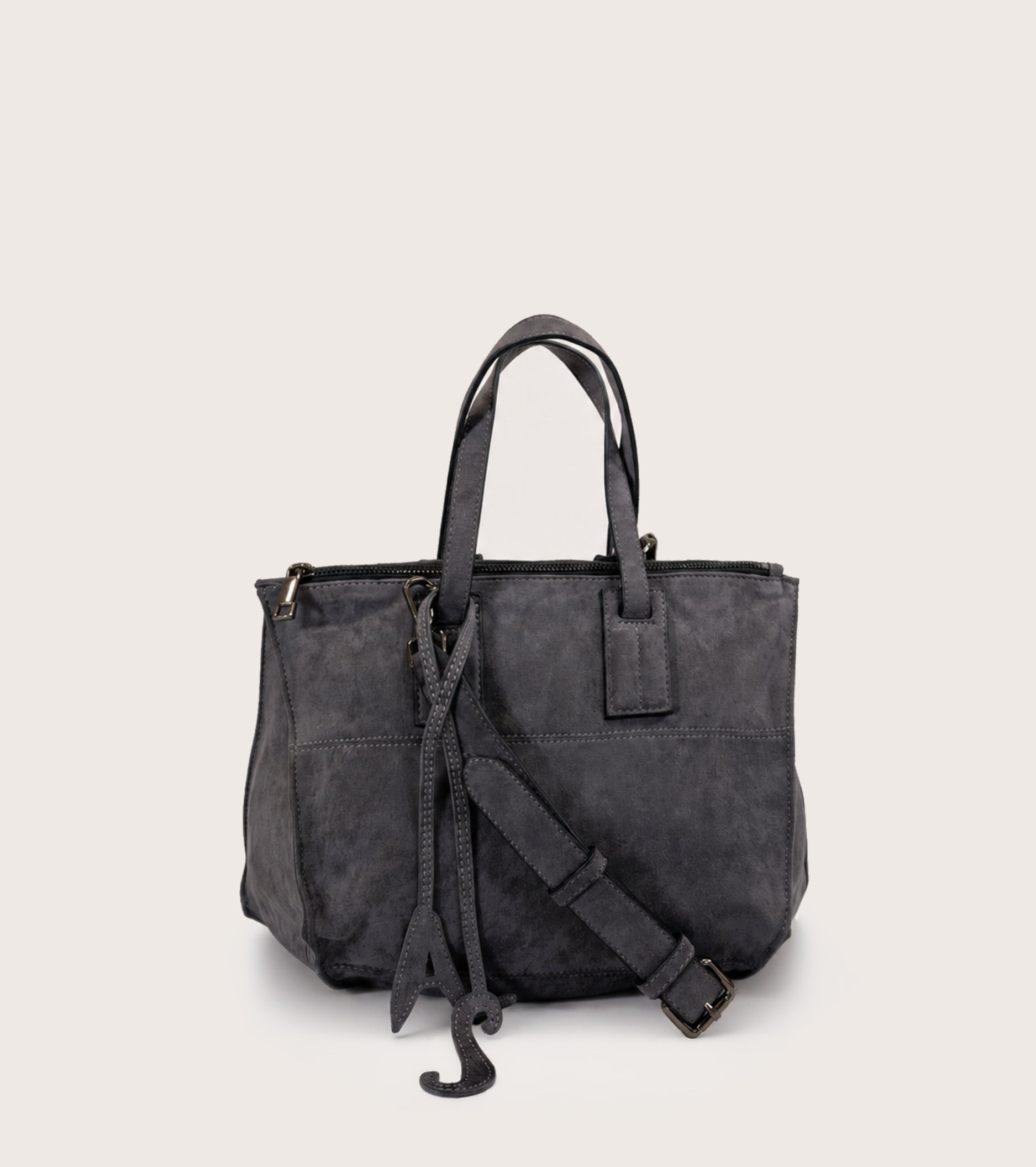 Borsa shopping in ecopelle scamosciata lavagna